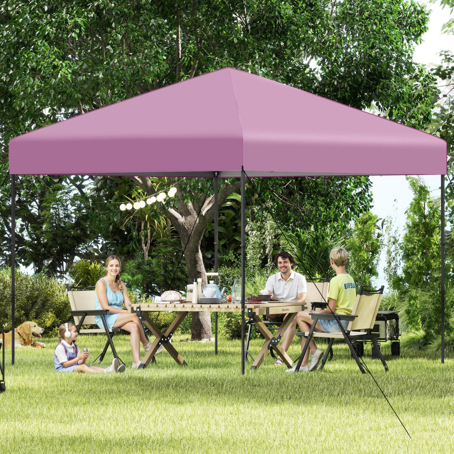 Costway 10 X 10 FT Pop up Canopy Tent with Portable Carrying Bag 8 Stakes 4 Wind Ropes Pink/Yellow/Beige/White/Gray/Navy