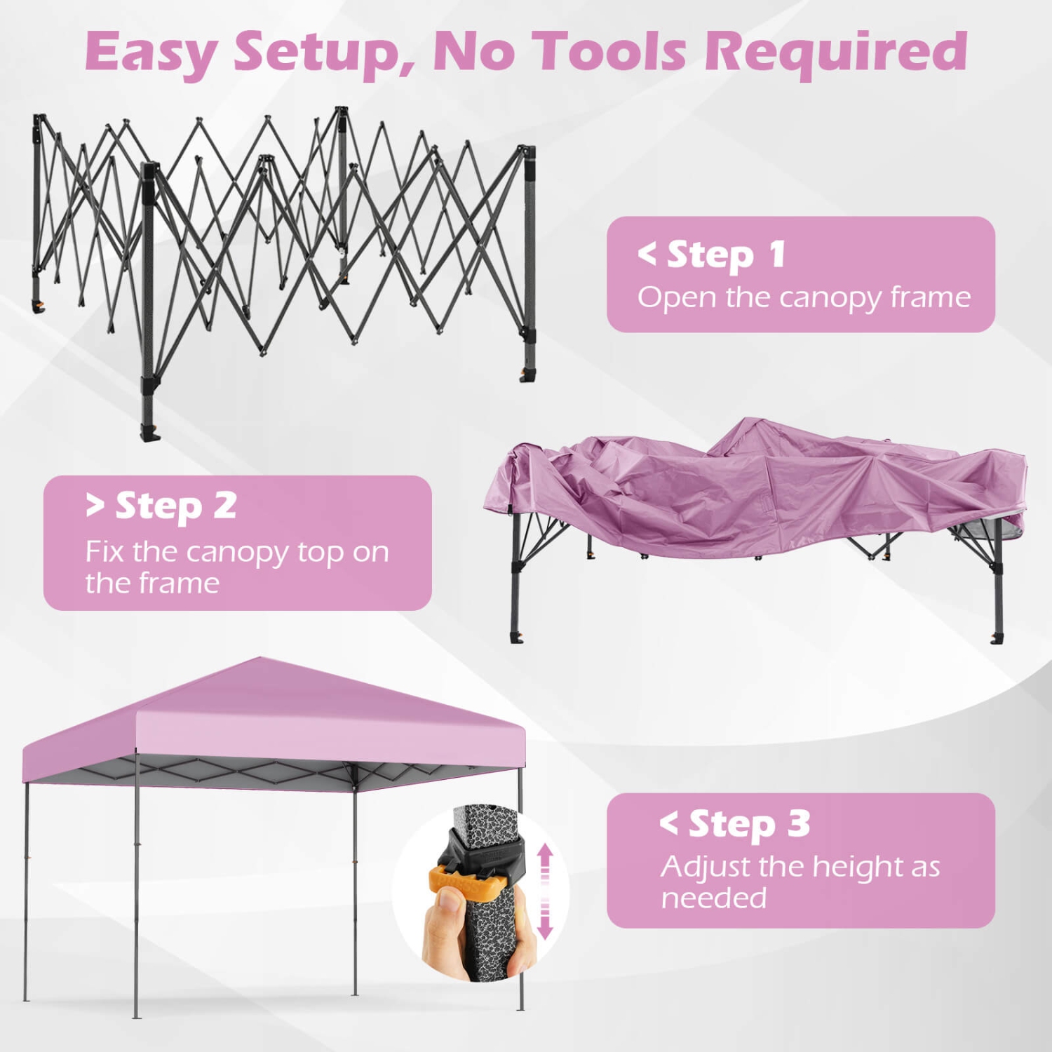 Costway 10 X 10 FT Pop up Canopy Tent with Portable Carrying Bag 8 Stakes 4 Wind Ropes Pink/Yellow/Beige/White/Gray/Navy