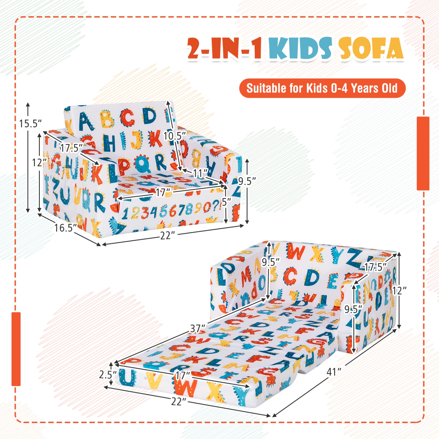 2-in-1 Kids Sofa with Velvet Fabric for Playroom or Bedroom