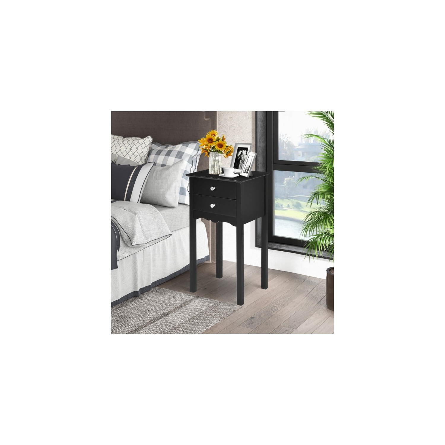 Table d'appoint rétro avec 2 tiroirs de rangement pour le salon ou la chambre à coucher