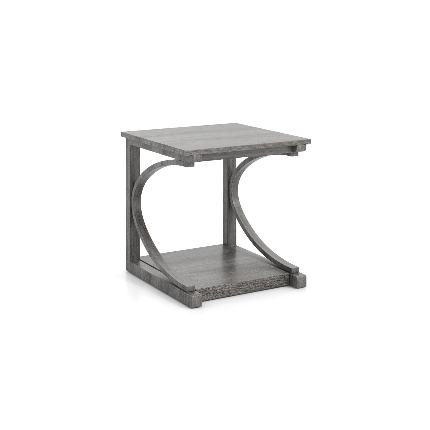 Table d'appoint moderne en forme de C avec 2 tablettes de rangement carrées