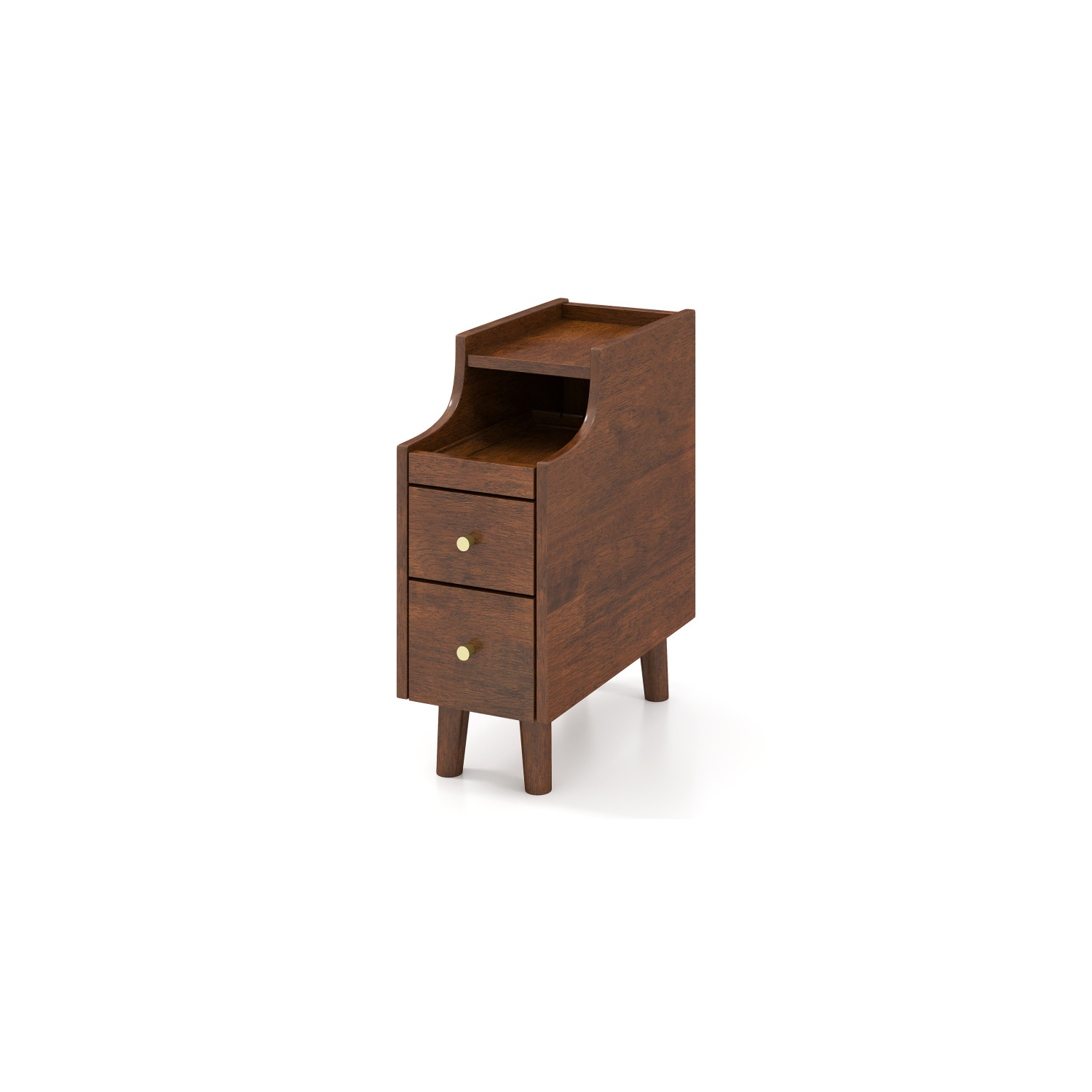 Solid Wood End Table with Pull-Out Tray and 2 Storage Drawers for Bedroom