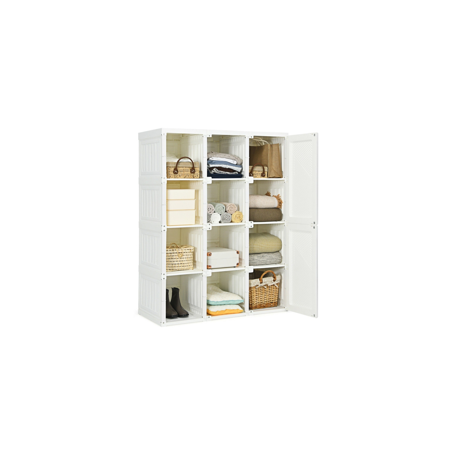 Fold able Clothes Armoire with 12 Cubby Storage for Bedroom or Closet Organization