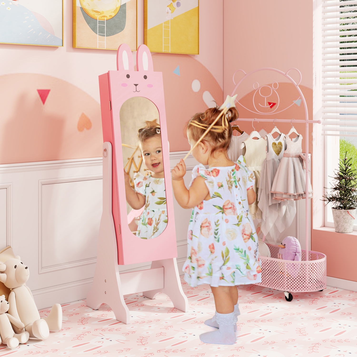 Armoire à bijoux pour enfants avec inclinaison à angles multiples et grande capacité de rangement