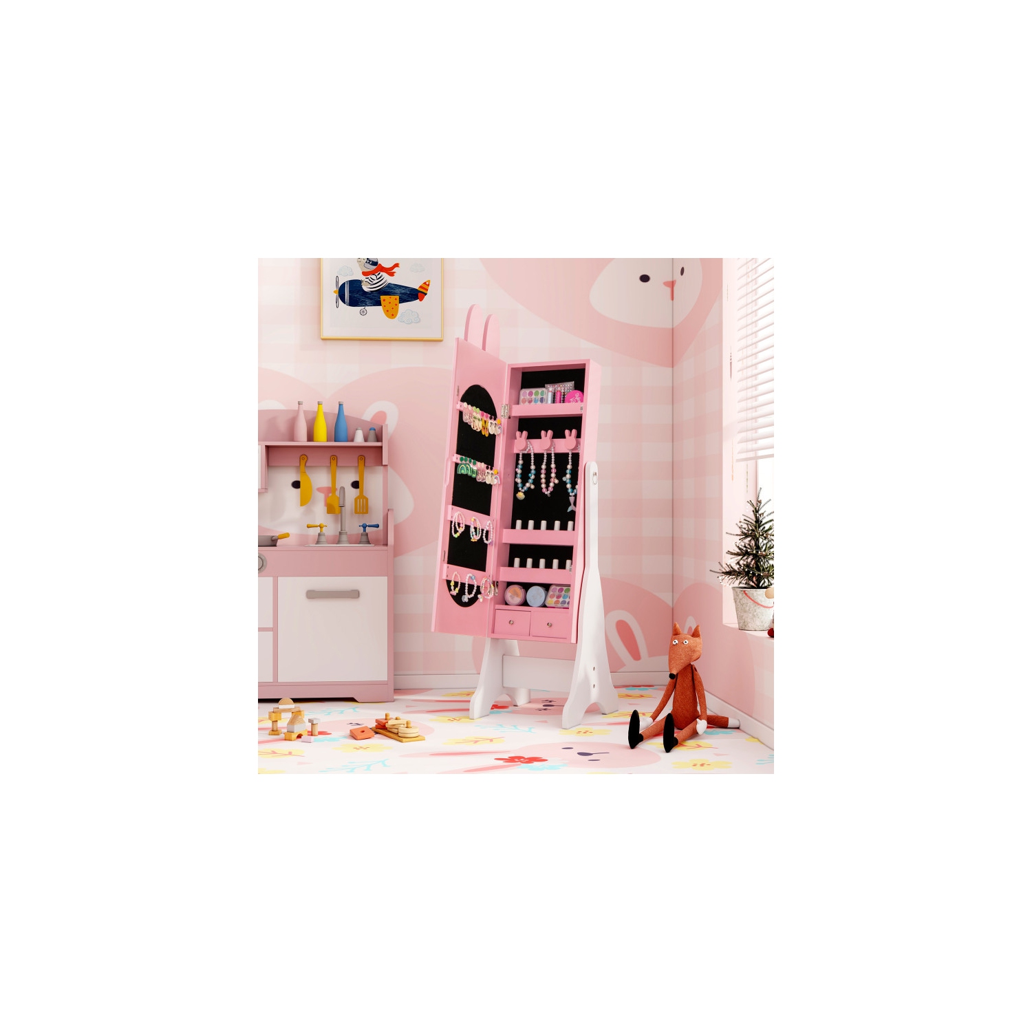 Armoire à bijoux pour enfants avec inclinaison à angles multiples et grande capacité de rangement