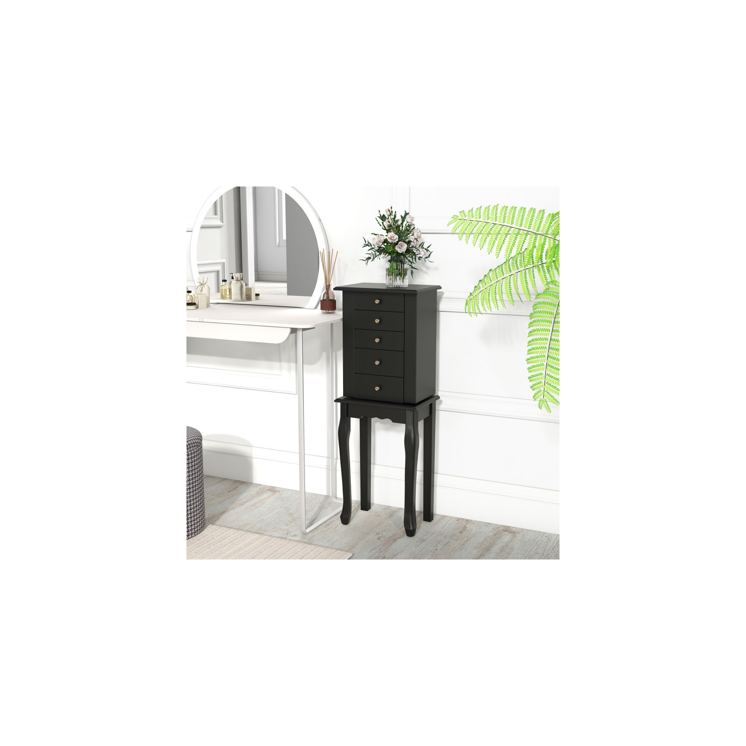 Armoire à bijoux debout avec miroir en 2 couleurs