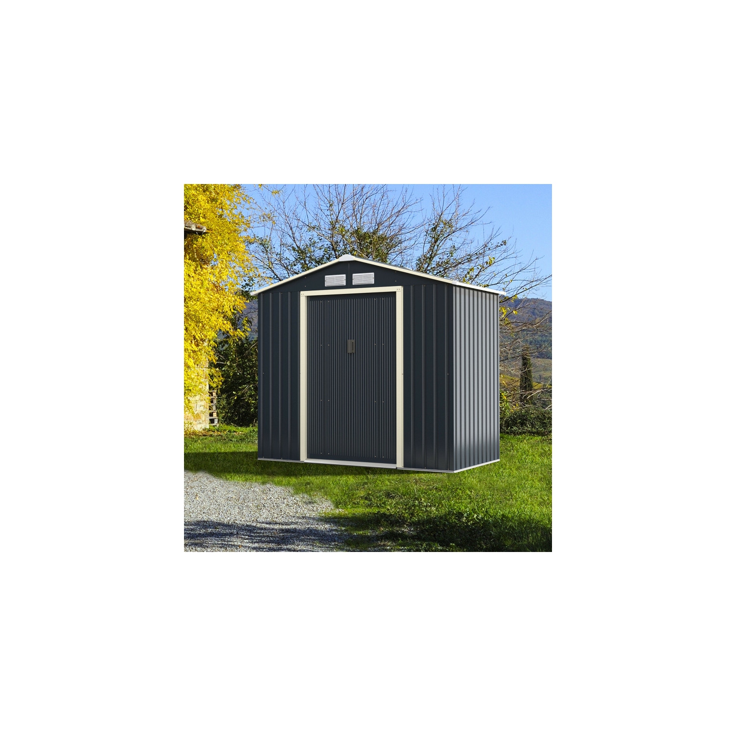 Metal Storage Shed with Sliding Double Lockable Doors for Outdoor Use