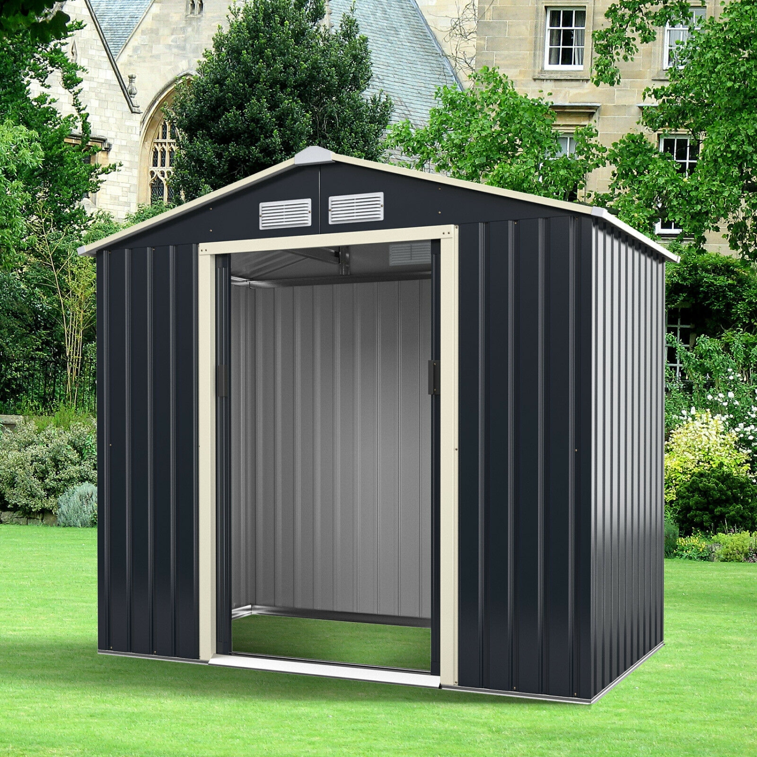 Metal Storage Shed with Sliding Double Lockable Doors for Outdoor Use
