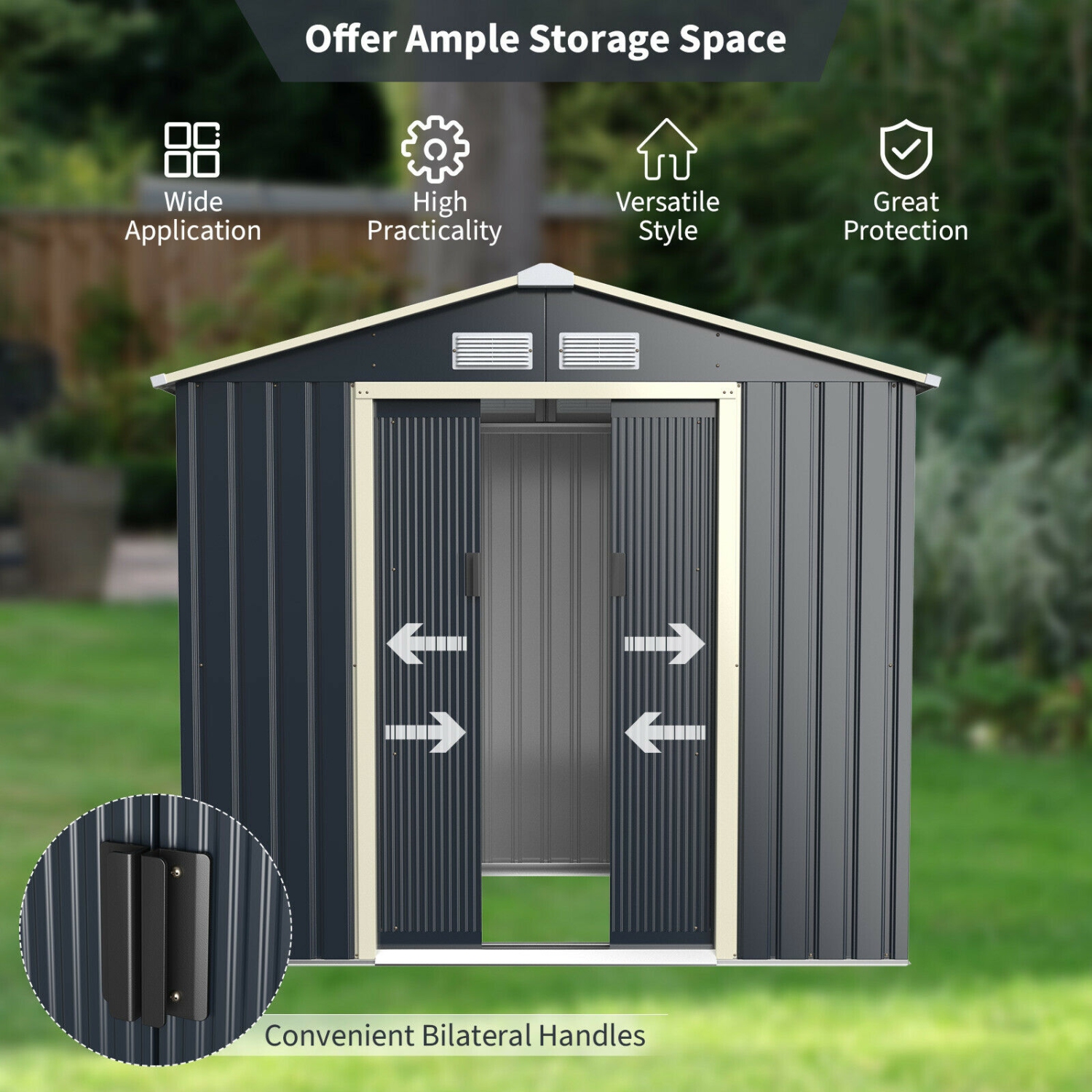 Metal Storage Shed with Sliding Double Lockable Doors for Outdoor Use