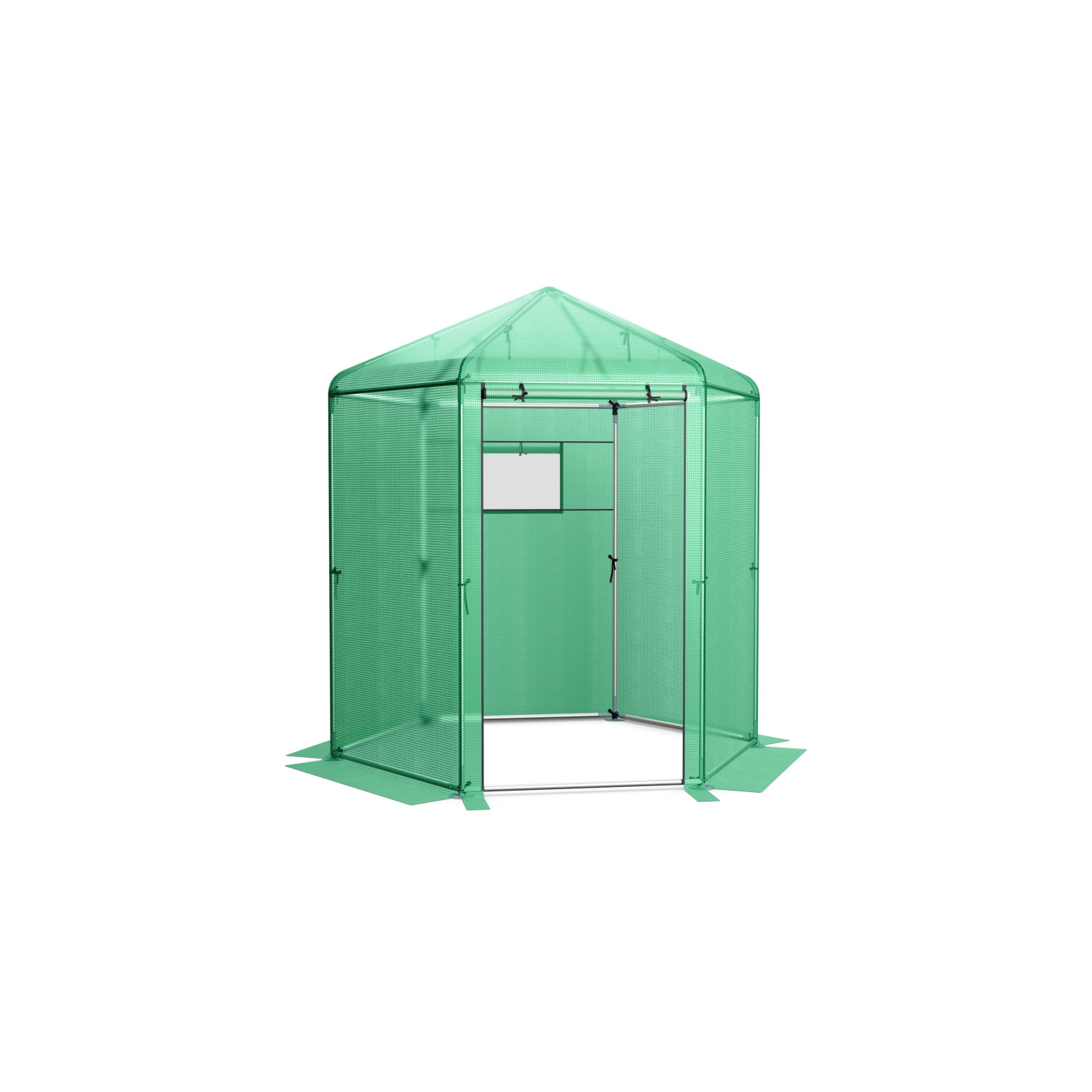 Walk-In Hexagonal Greenhouse with PE Cover and Sturdy Metal Frame