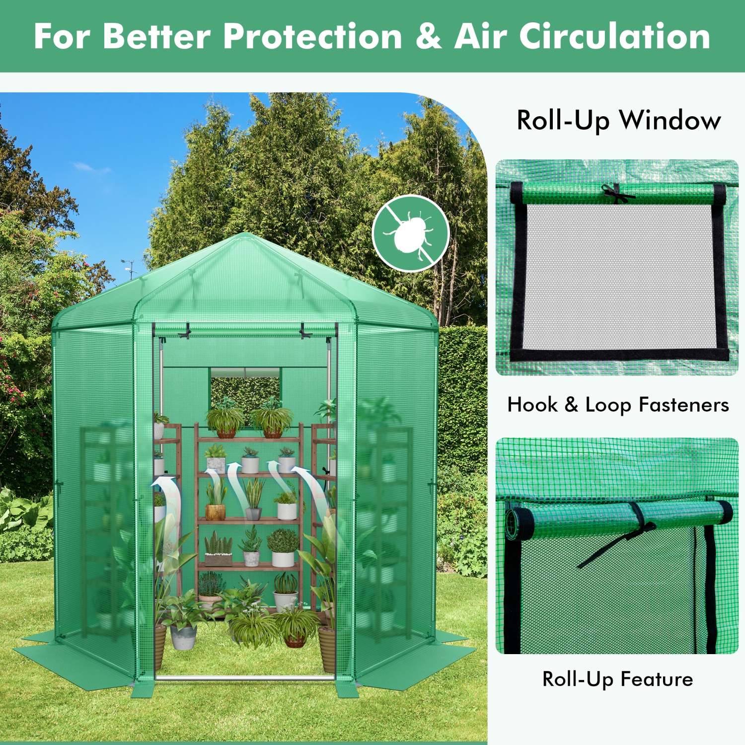 Walk-In Hexagonal Greenhouse with PE Cover and Sturdy Metal Frame