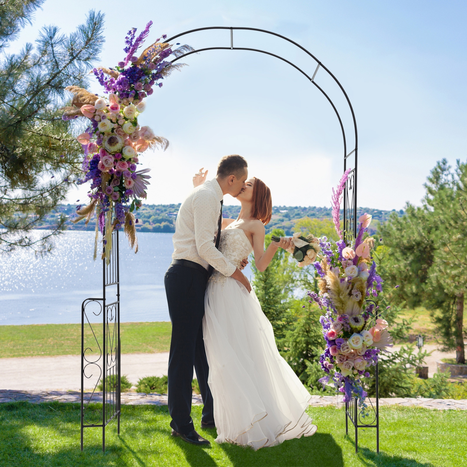 Decorative Metal Garden Arch with Fence for Climbing Plants