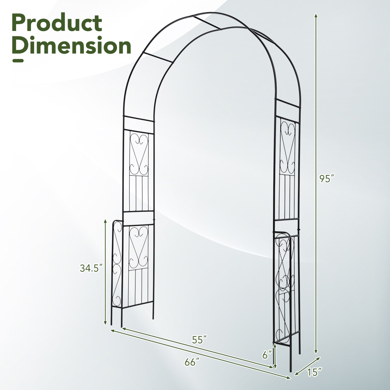 Decorative Metal Garden Arch with Fence for Climbing Plants