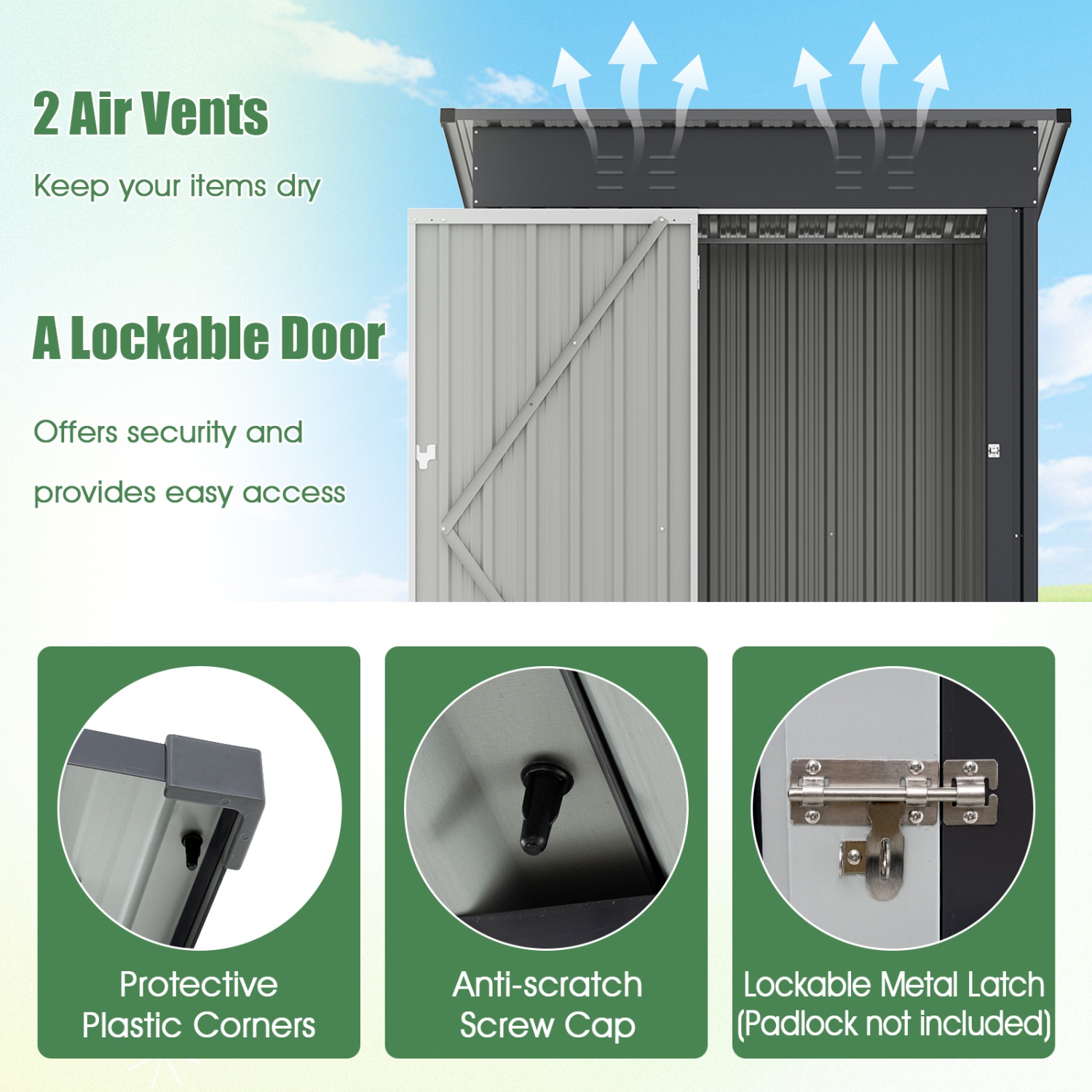 Weather-Resistant Outdoor Storage Shed with Lockable Entry