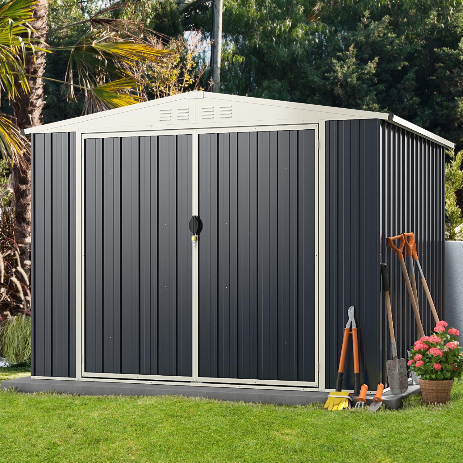 Metal Outdoor Storage Shed with Lockable Door for Garden Tools