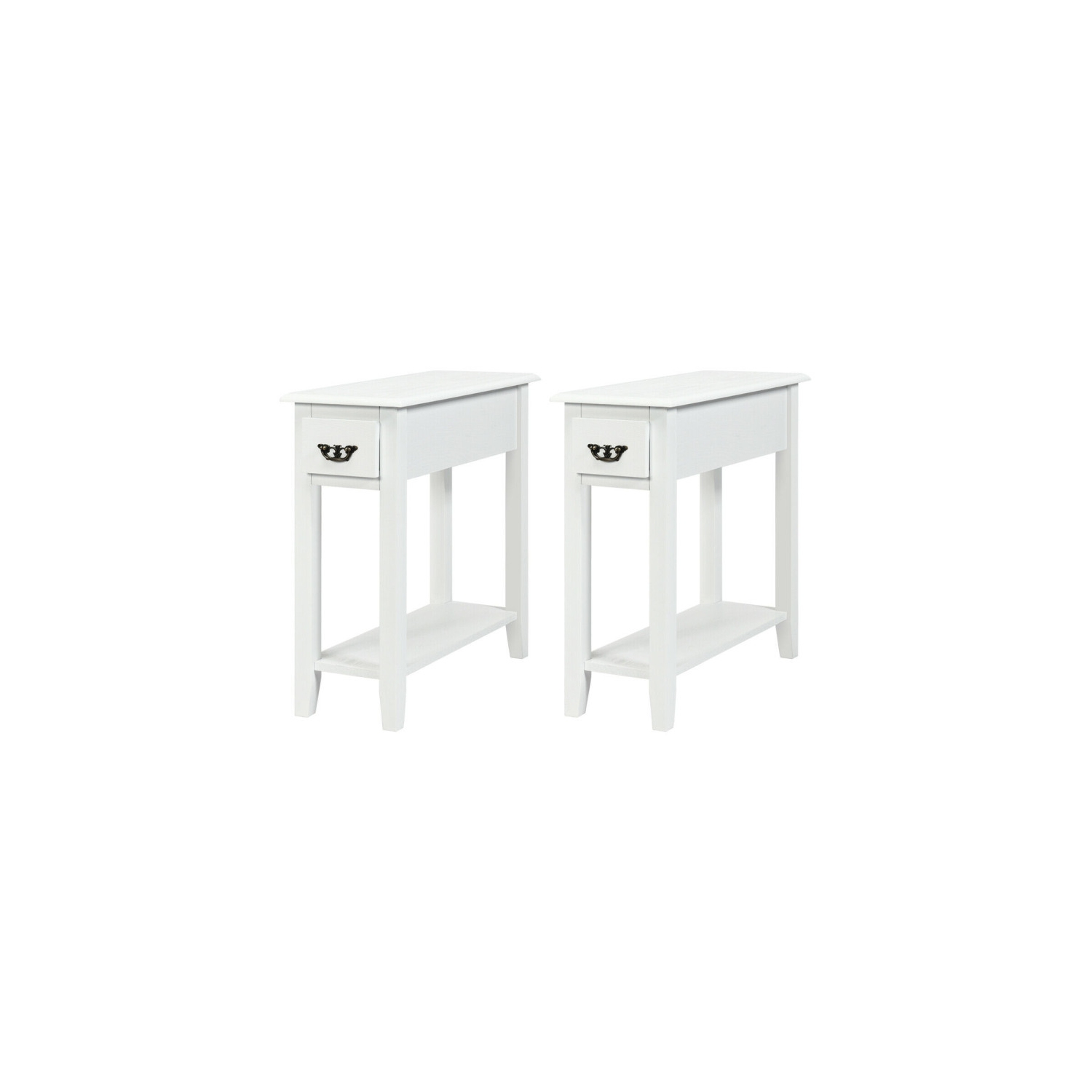 Ensemble de 2 tables de bout à 2 niveaux avec tiroir et tablette ouverte pour chambre à coucher ou canapé