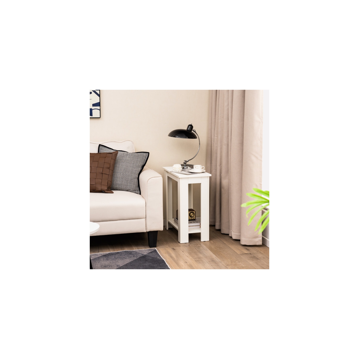 Table d'appoint à 2 niveaux peu encombrante avec tablette de rangement pour chambre à coucher ou canapé