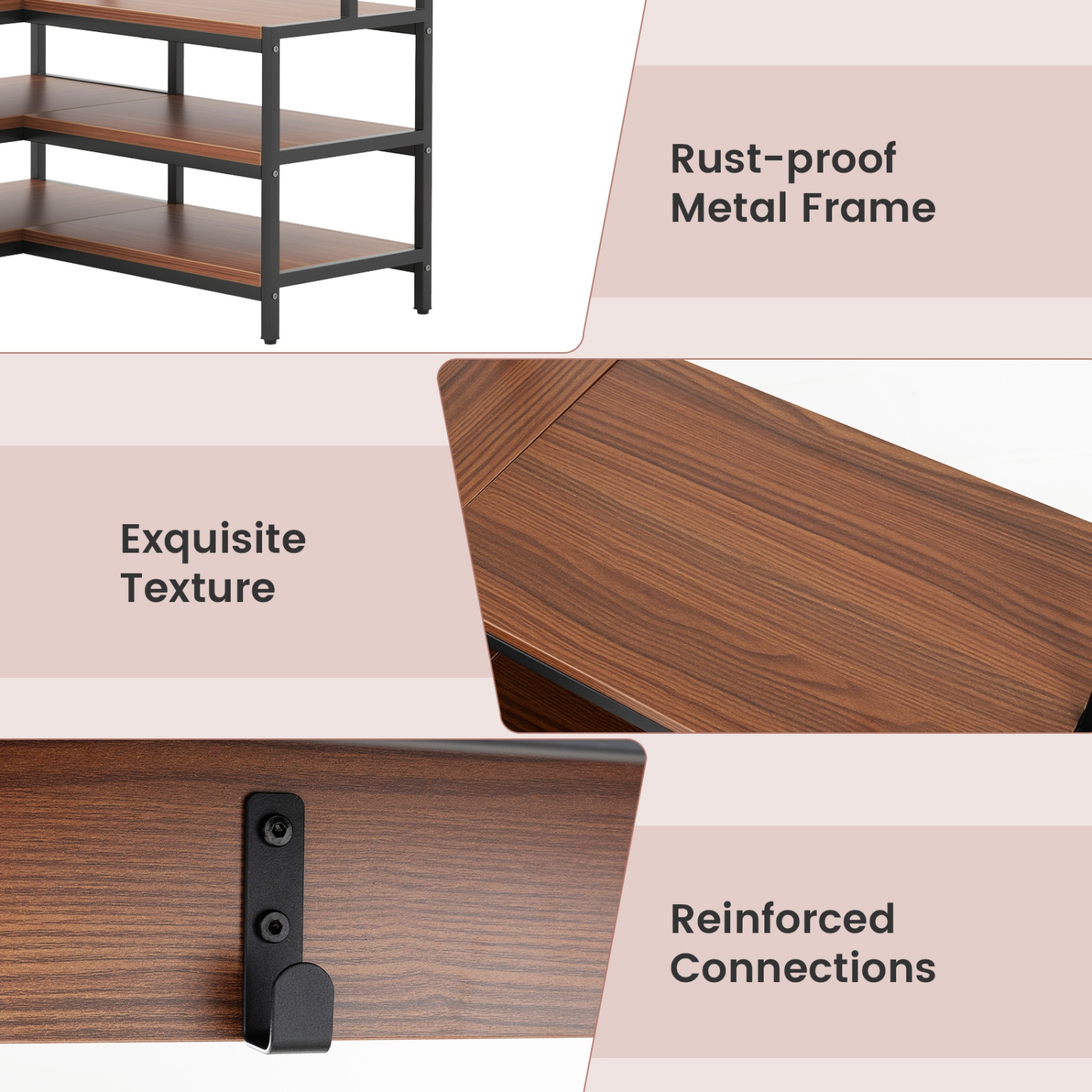 Corner Garment Rack with Shelves, Hooks, and Shoe Storage for Bedroom or Entryway