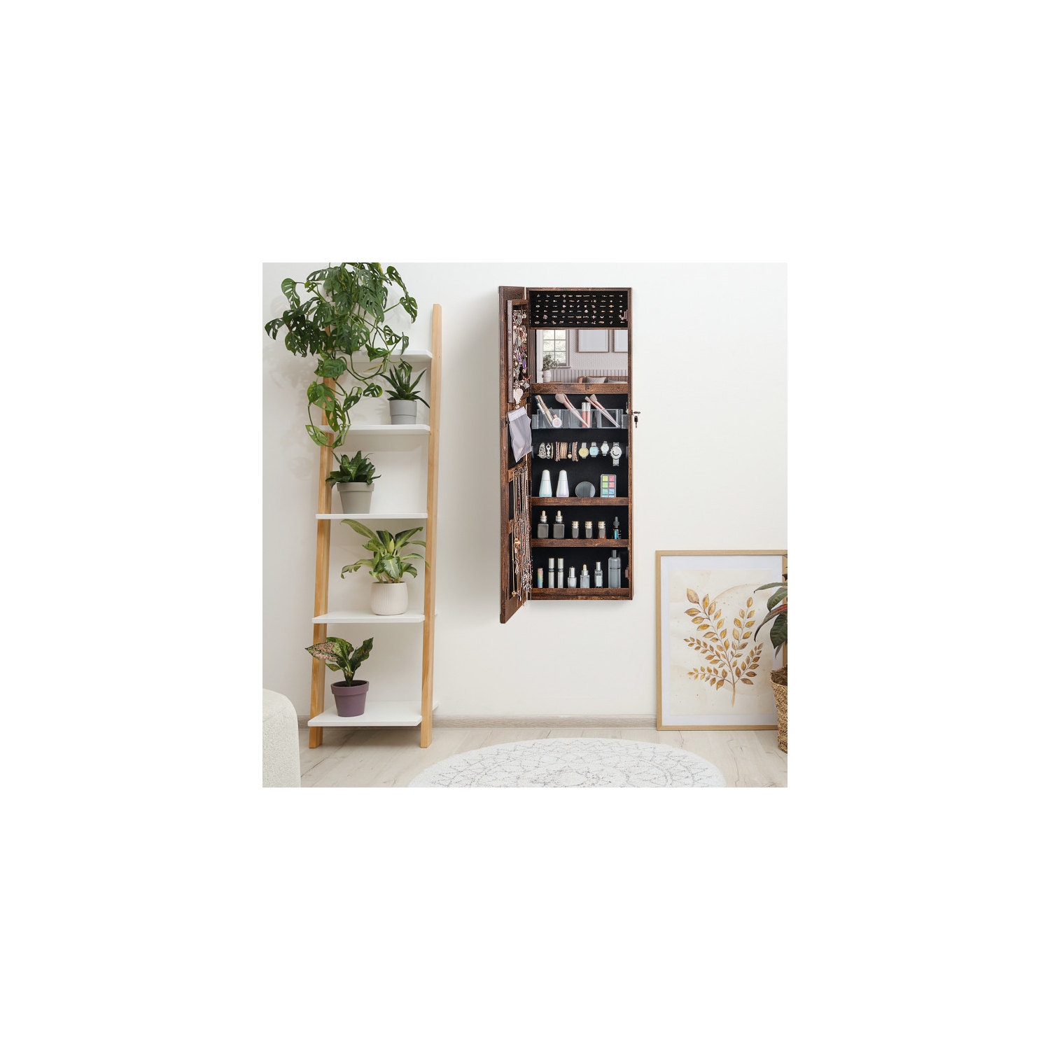 Armoire à bijoux miroir avec miroir pleine longueur et lumières LED