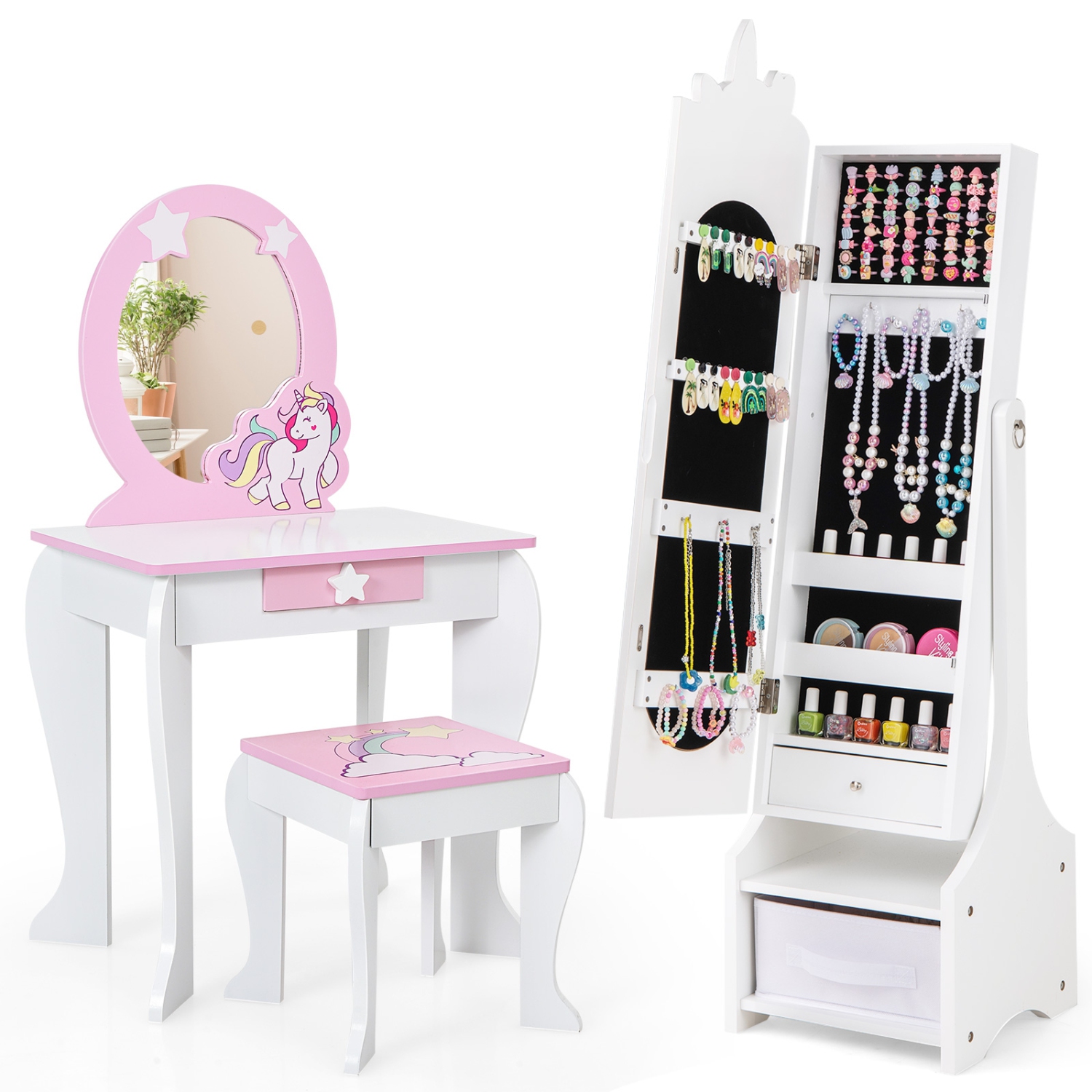 Armoire à bijoux pour enfants avec rangement et angles d'inclinaison réglables