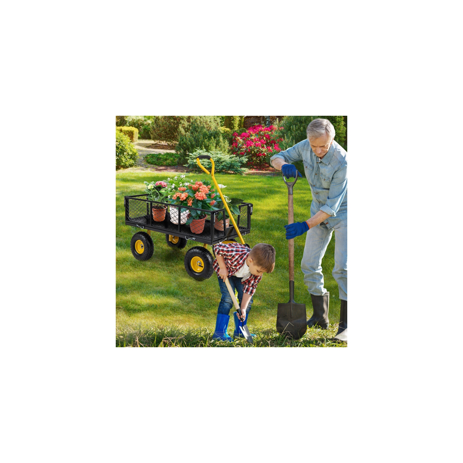 Utility Garden Wagon with 4 Removable Panels and 900LBS Load Capacity