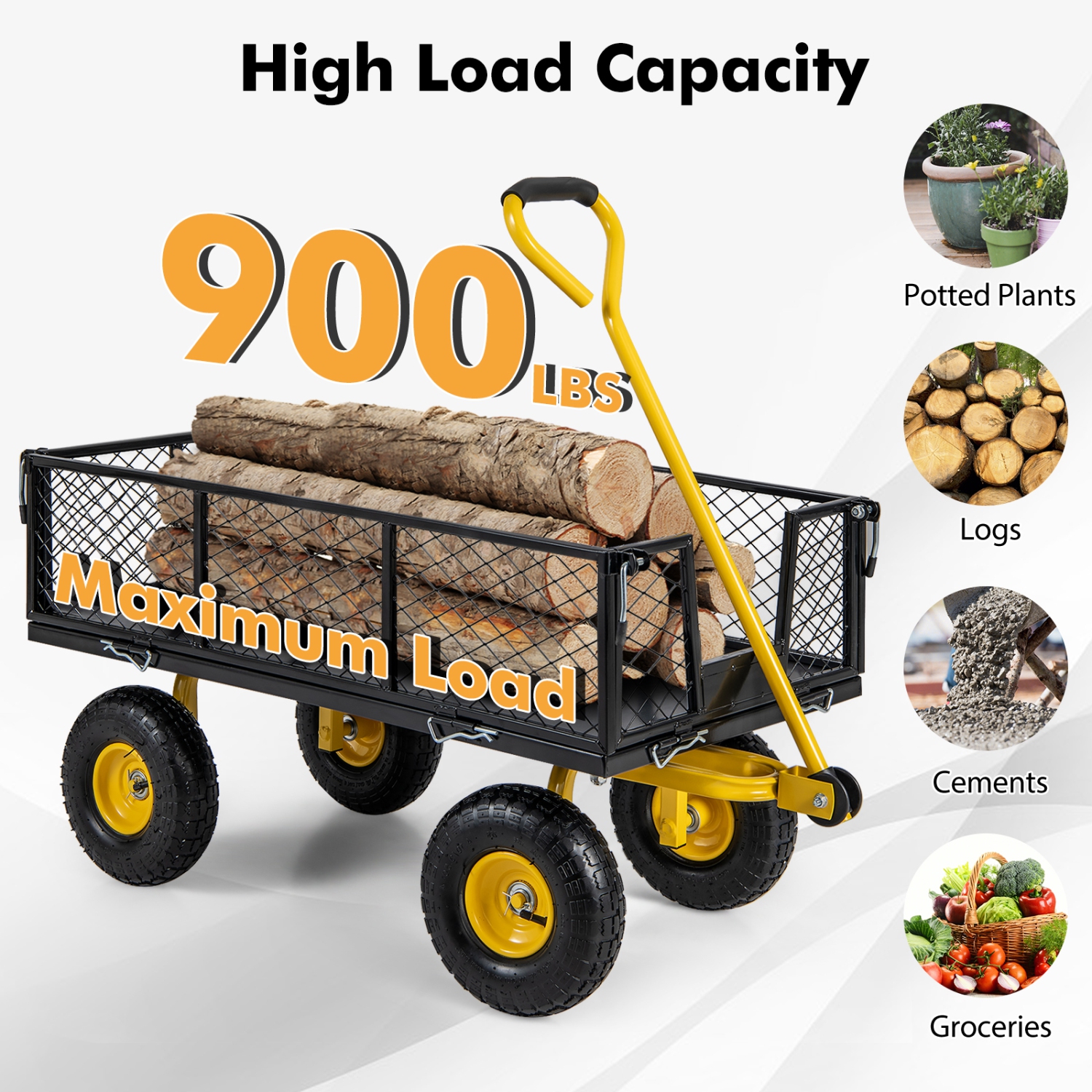 Utility Garden Wagon with 4 Removable Panels and 900LBS Load Capacity