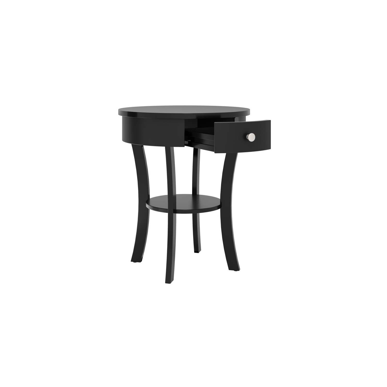 2-Tier Wood Round End Table with Open Drawer for Living Room or Bedroom