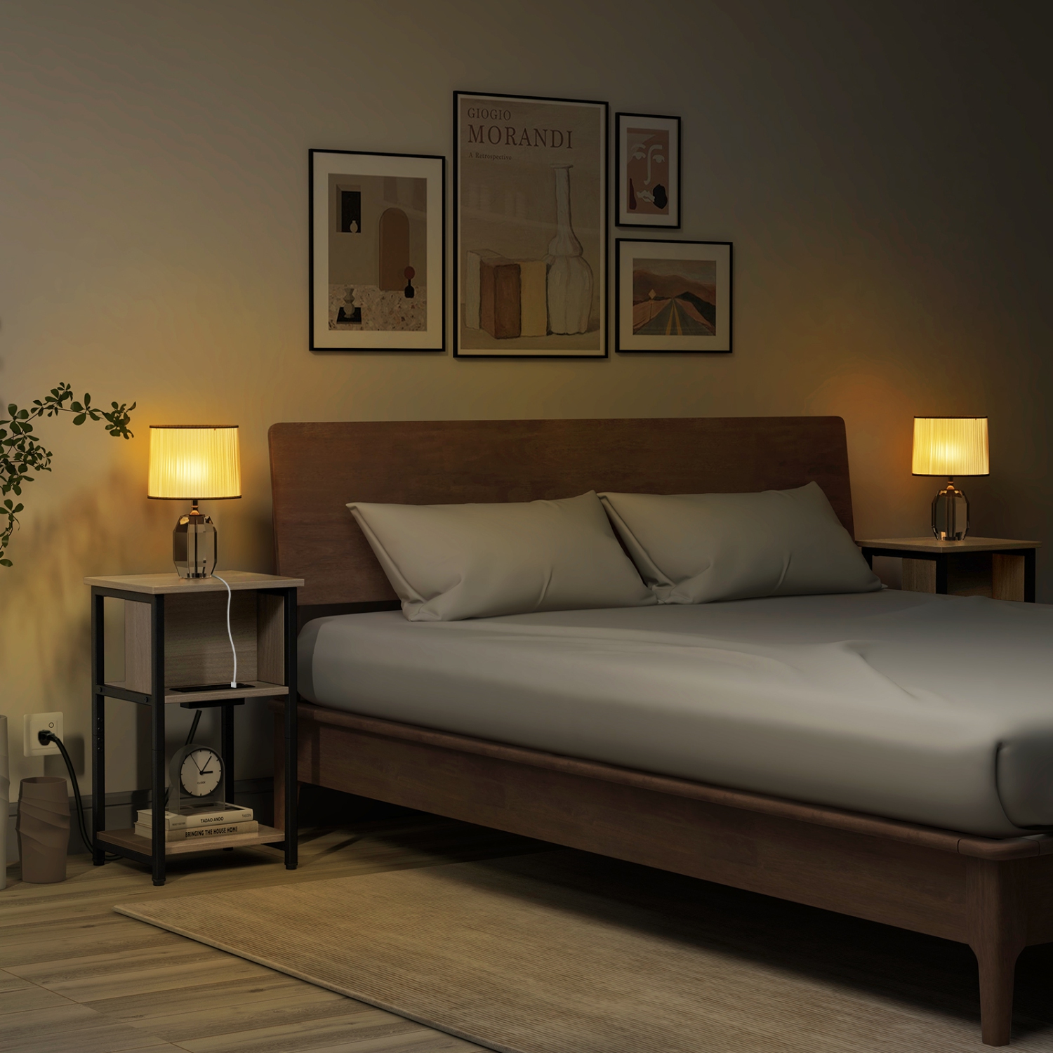 Table de bout à 3 niveaux avec ports USB et prises d'alimentation pour la chambre ou le salon