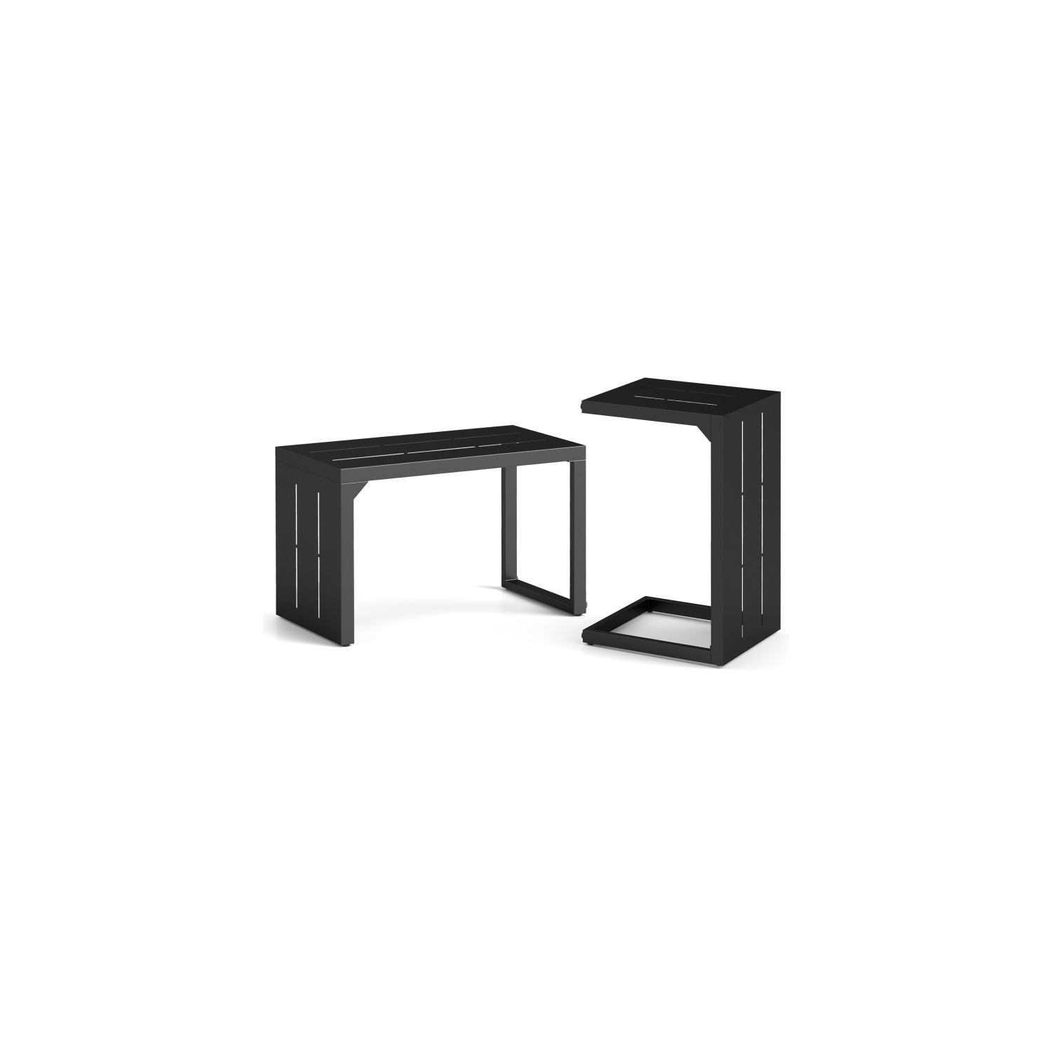 Ensemble de 2 tables de bout en C avec repose-pieds réglables pour une utilisation à l'intérieur ou à l'extérieur