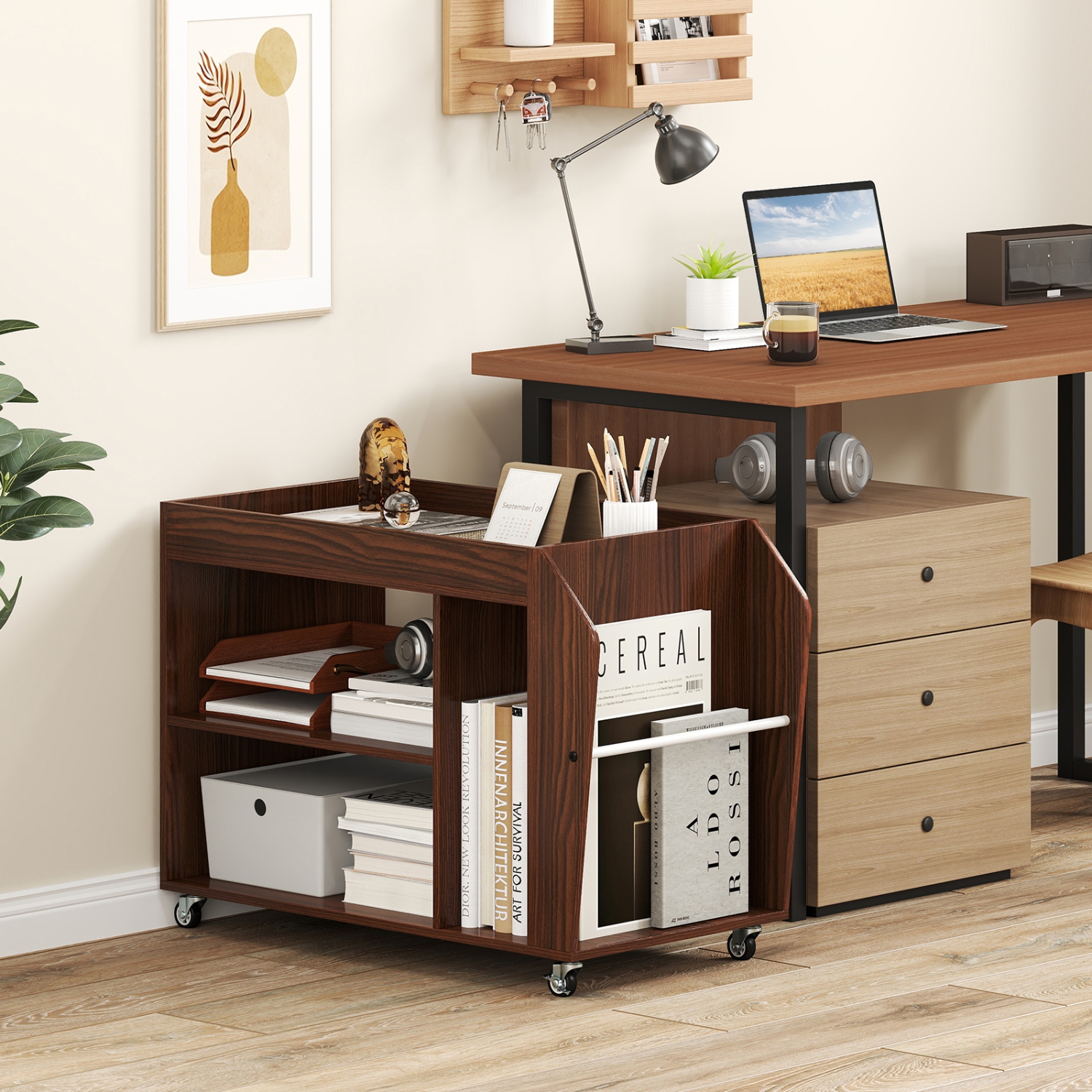 3-Tier Side End Table with Universal Wheels for Living Room or Bedroom Storage