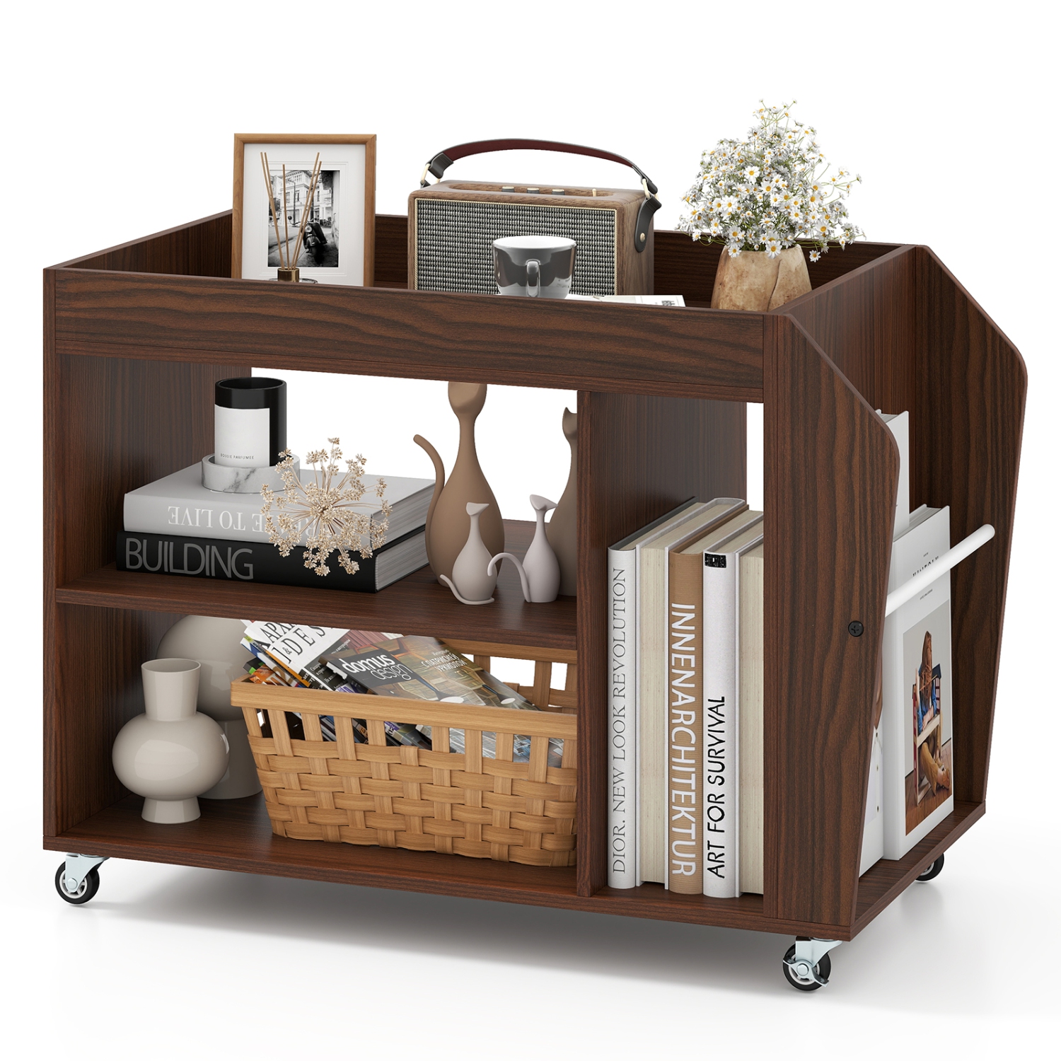 3-Tier Side End Table with Universal Wheels for Living Room or Bedroom Storage