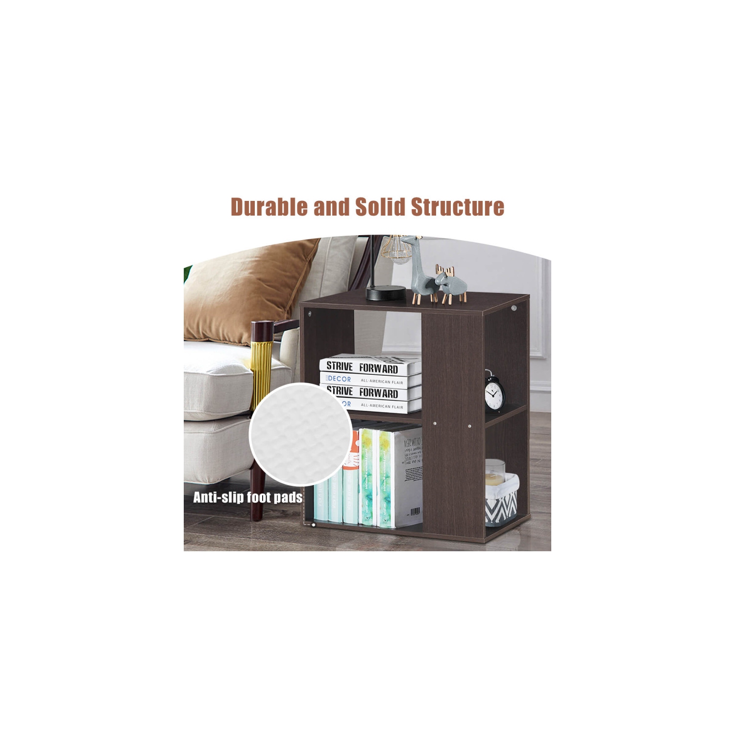 Table d'appoint à 3 niveaux avec tablettes de rangement pour le salon ou la chambre à coucher