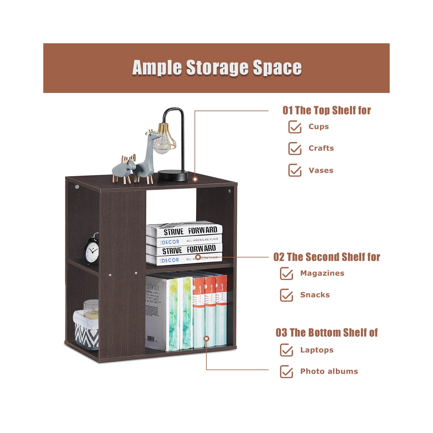 Table d'appoint à 3 niveaux avec tablettes de rangement pour le salon ou la chambre à coucher