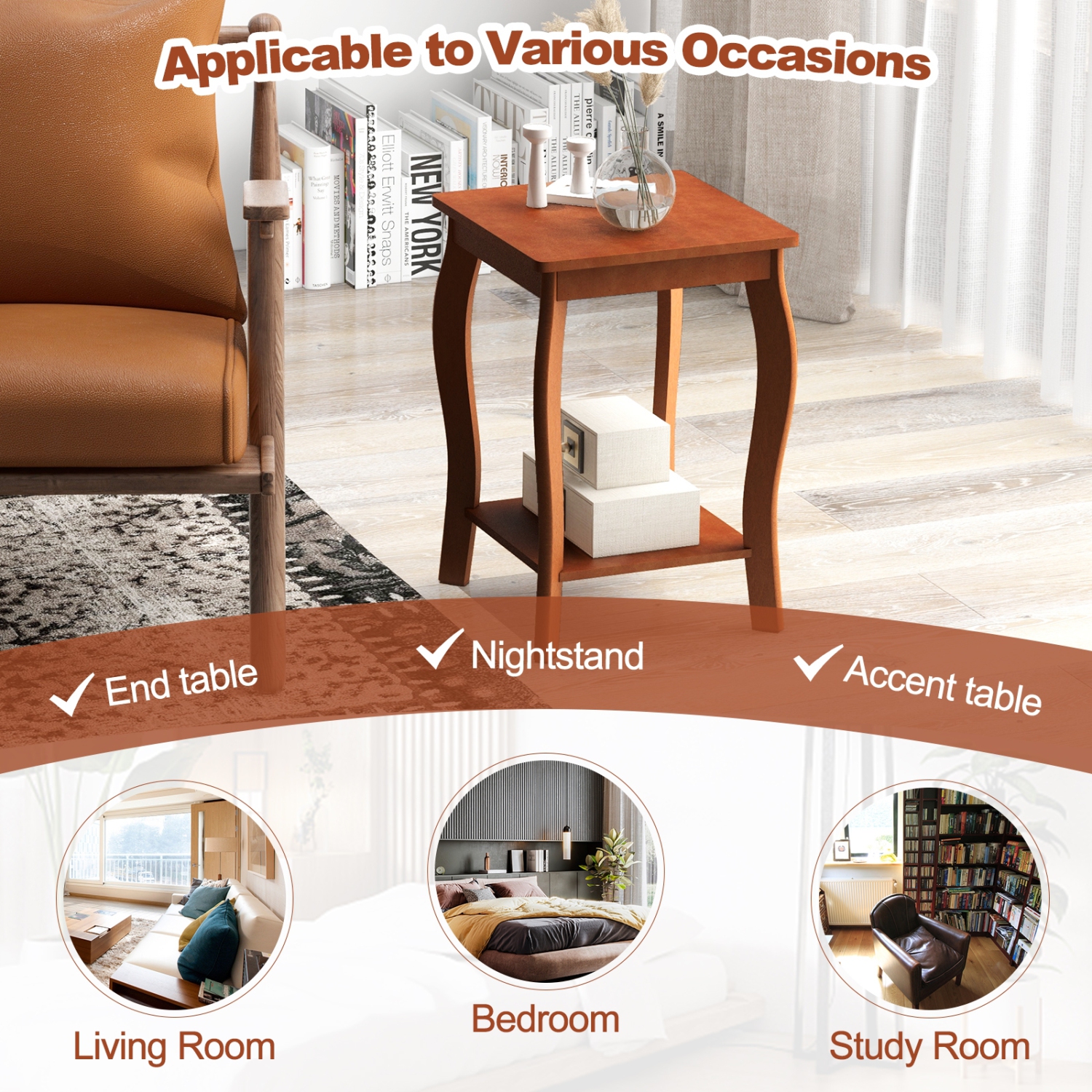 Ensemble de 2 tables de bout carrées à 2 niveaux et tablette de rangement pour le salon