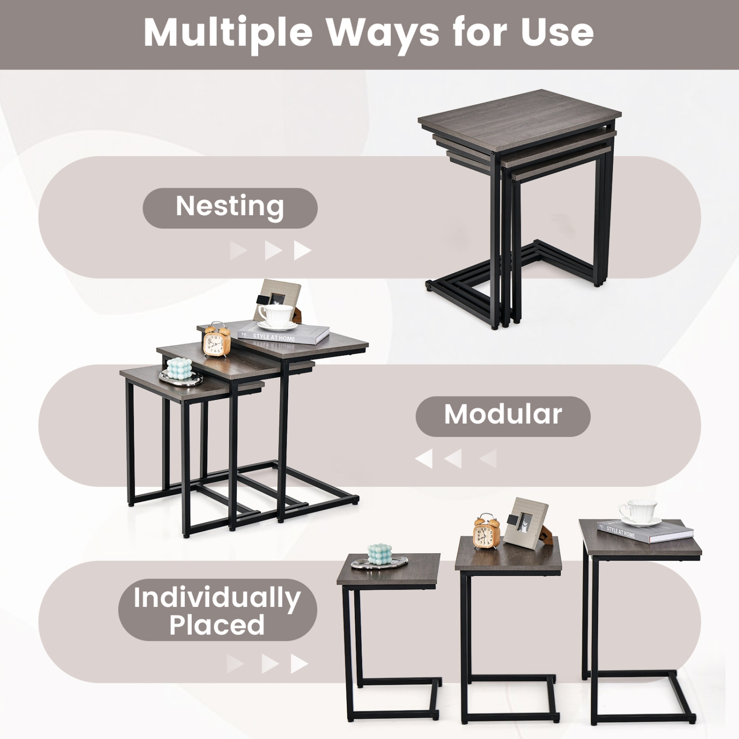 3-Piece Multi functional Coffee Table and End Table Set for Living Room
