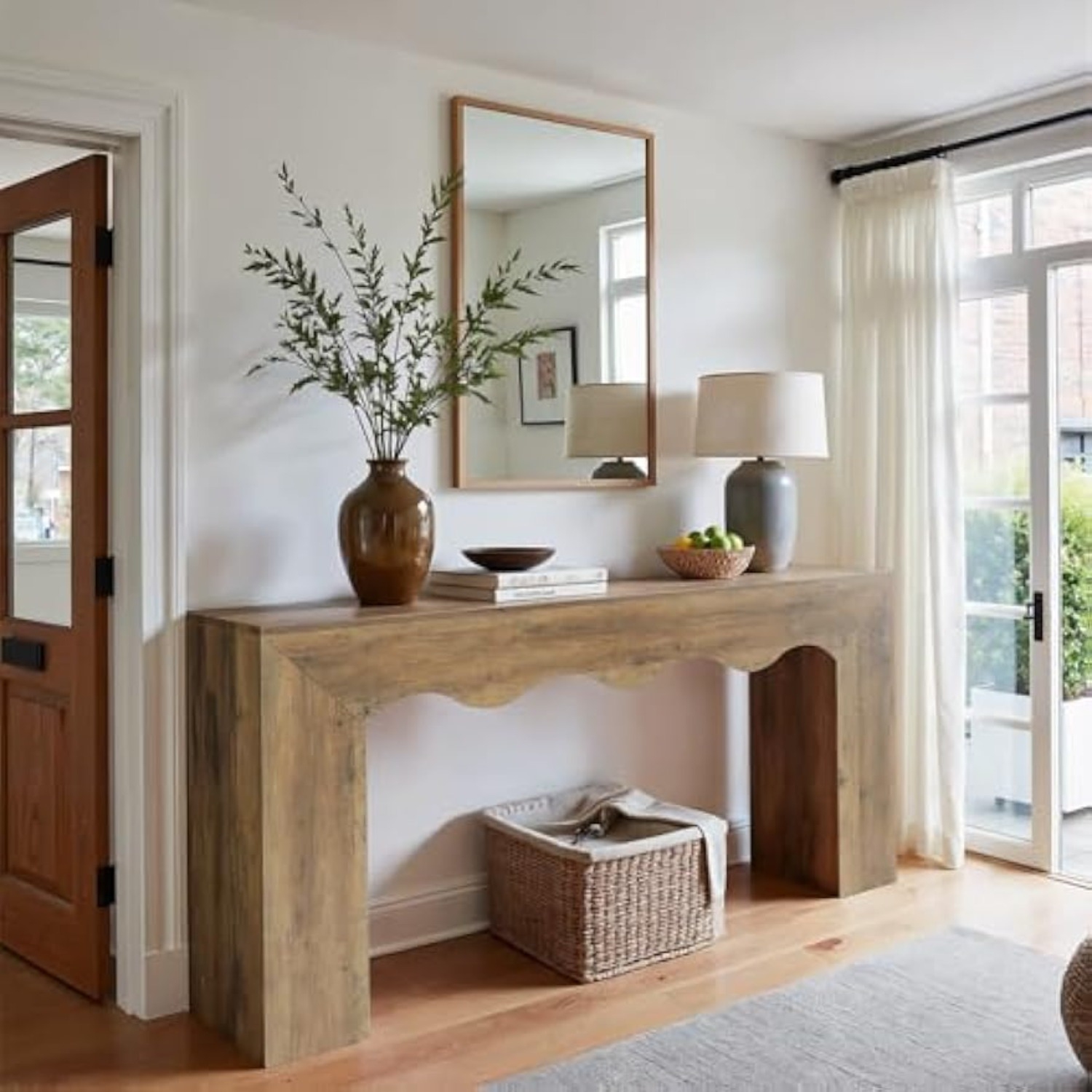 Lantine 63" Farmhouse Console Table, Wooden Couch Table Behind Sofa with Storage, Long Entryway Sofa Station, Narrow Console Stand with Base, Living