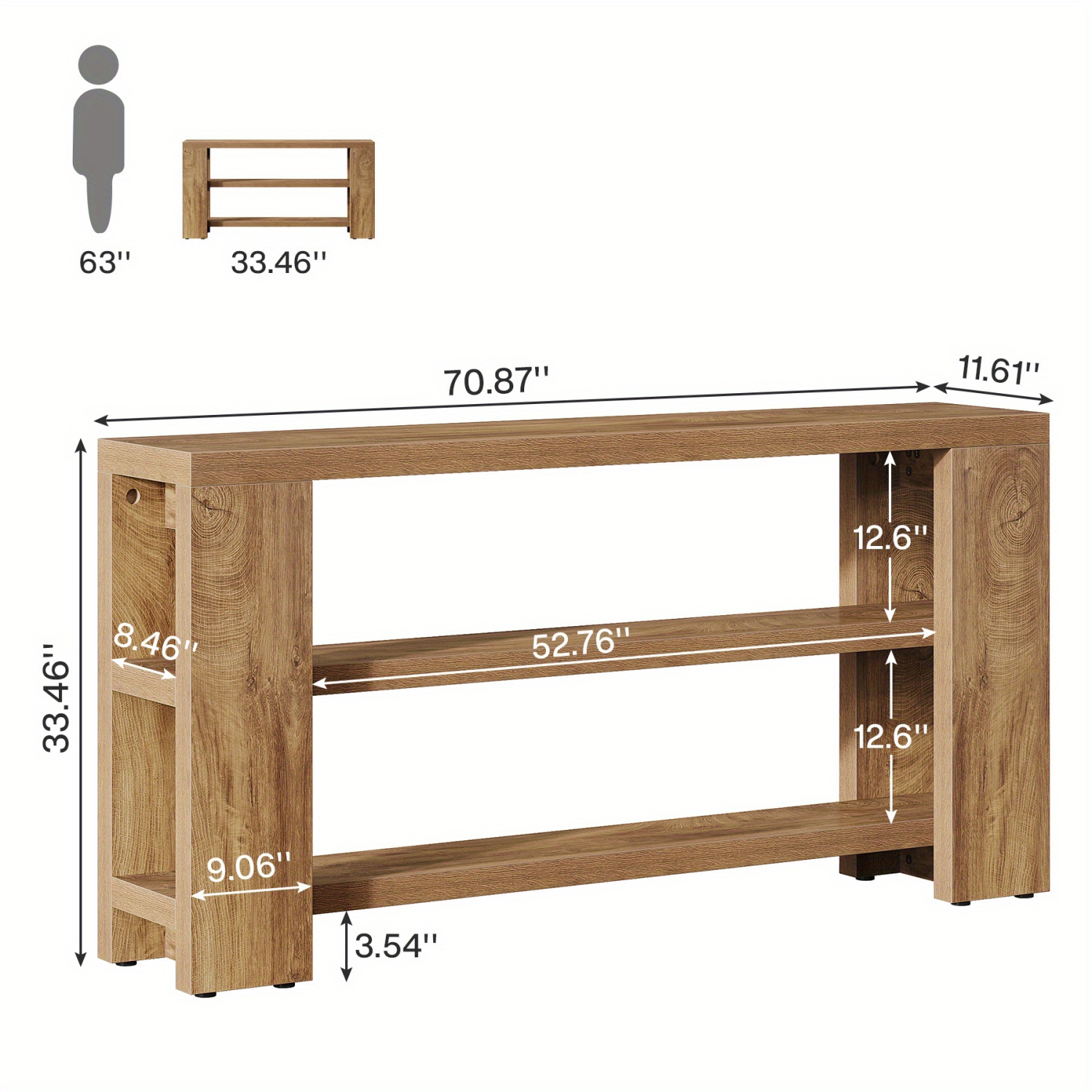 Lantine 70.9-Inch Extra Long Console Table With Storage, Narrow Wooden Sofa Table Behind The Couch, Farmhouse 3-Tier Entry Foyer Table For Entryway,