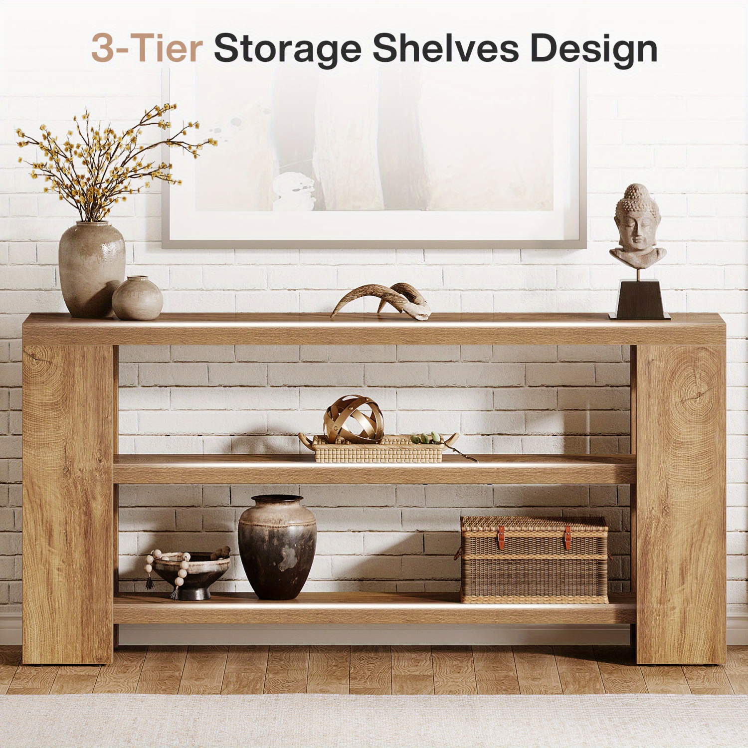 Lantine 70.9-Inch Extra Long Console Table With Storage, Narrow Wooden Sofa Table Behind The Couch, Farmhouse 3-Tier Entry Foyer Table For Entryway,