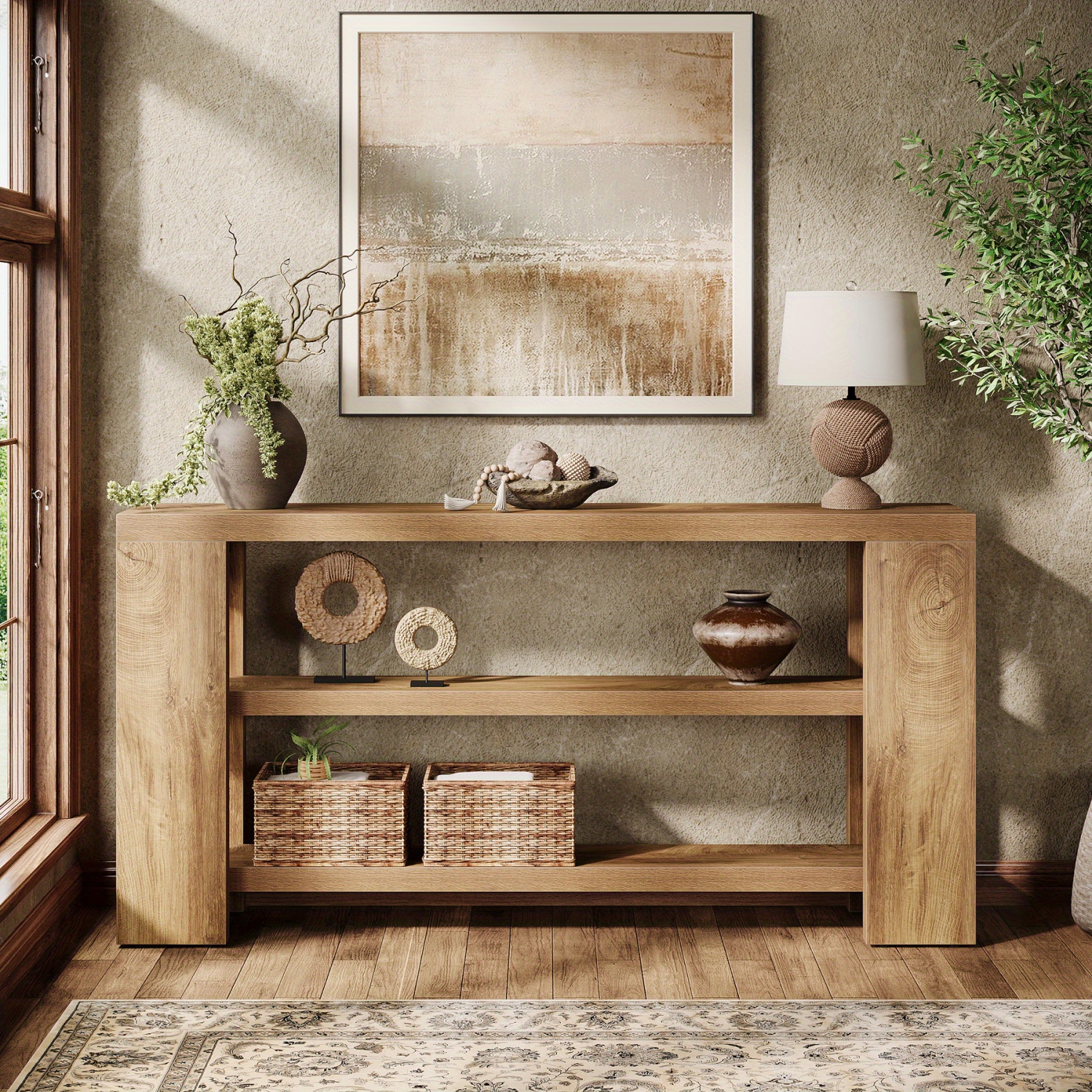 Lantine 70.9-Inch Extra Long Console Table With Storage, Narrow Wooden Sofa Table Behind The Couch, Farmhouse 3-Tier Entry Foyer Table For Entryway,