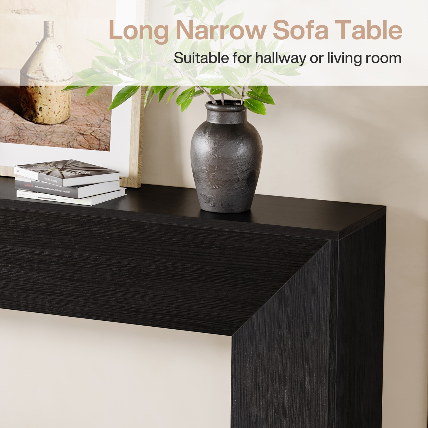 Lantine Console Table For Entryway, 63 Inches Extra Long Brown Wooden Sofa Table For Living Room, Modern Hallway Foyer Table For Entrance, Easy