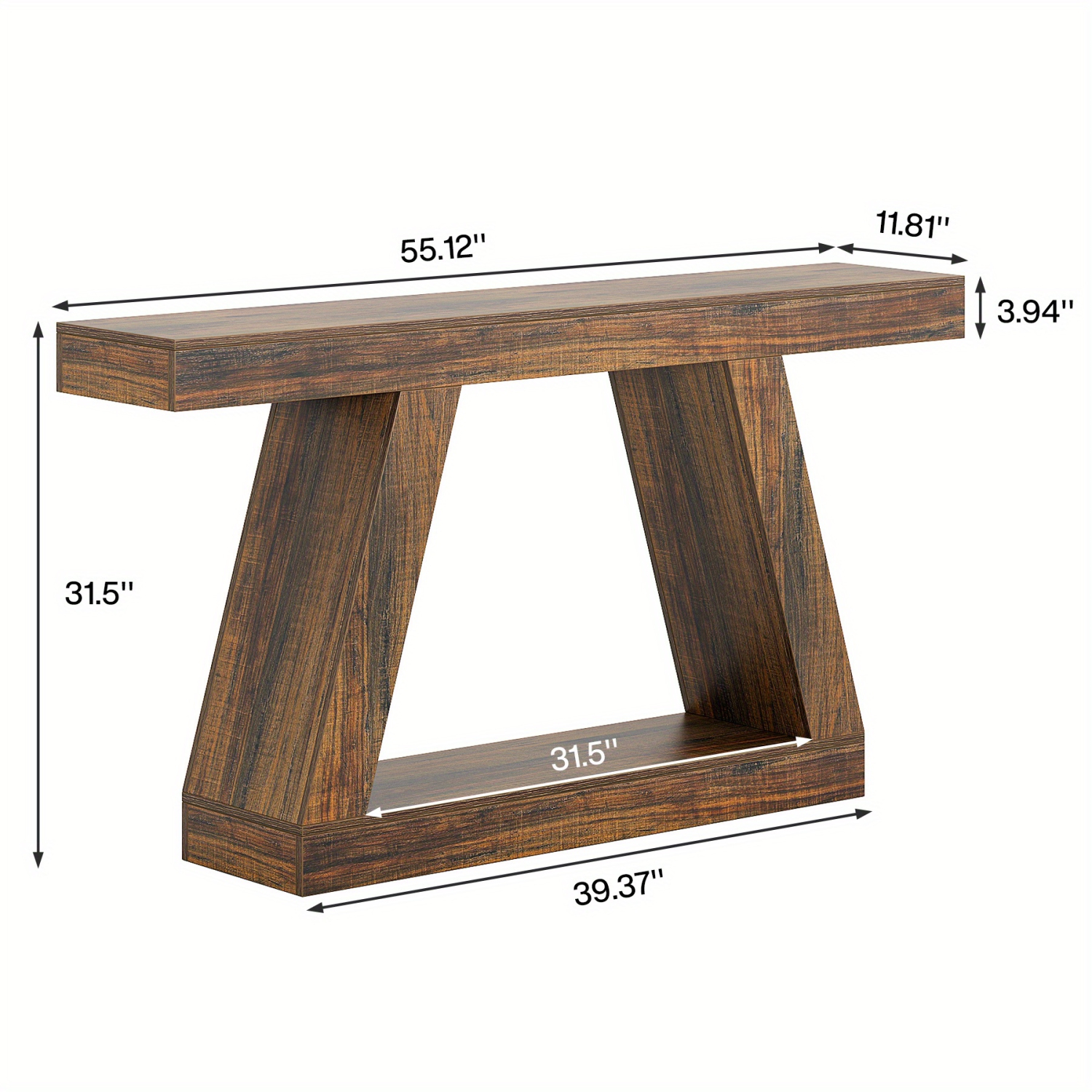 Lantine – Console Farmhouse, table de canapé rustique 55&nbsp;po avec rangement, table d'entrée industrielle pour corridor, salon, brun foncé