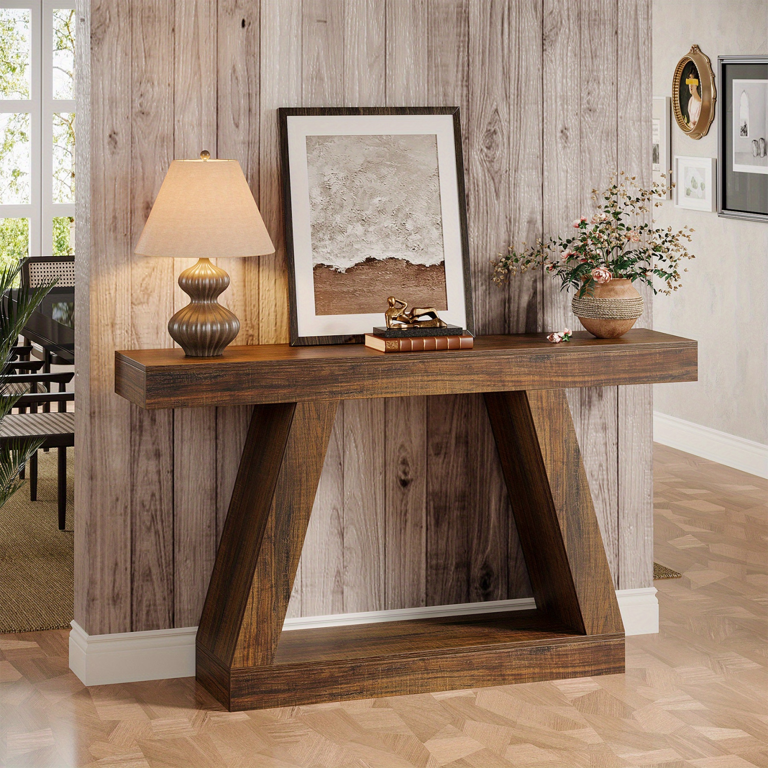 Lantine – Console Farmhouse, table de canapé rustique 55&nbsp;po avec rangement, table d'entrée industrielle pour corridor, salon, brun foncé