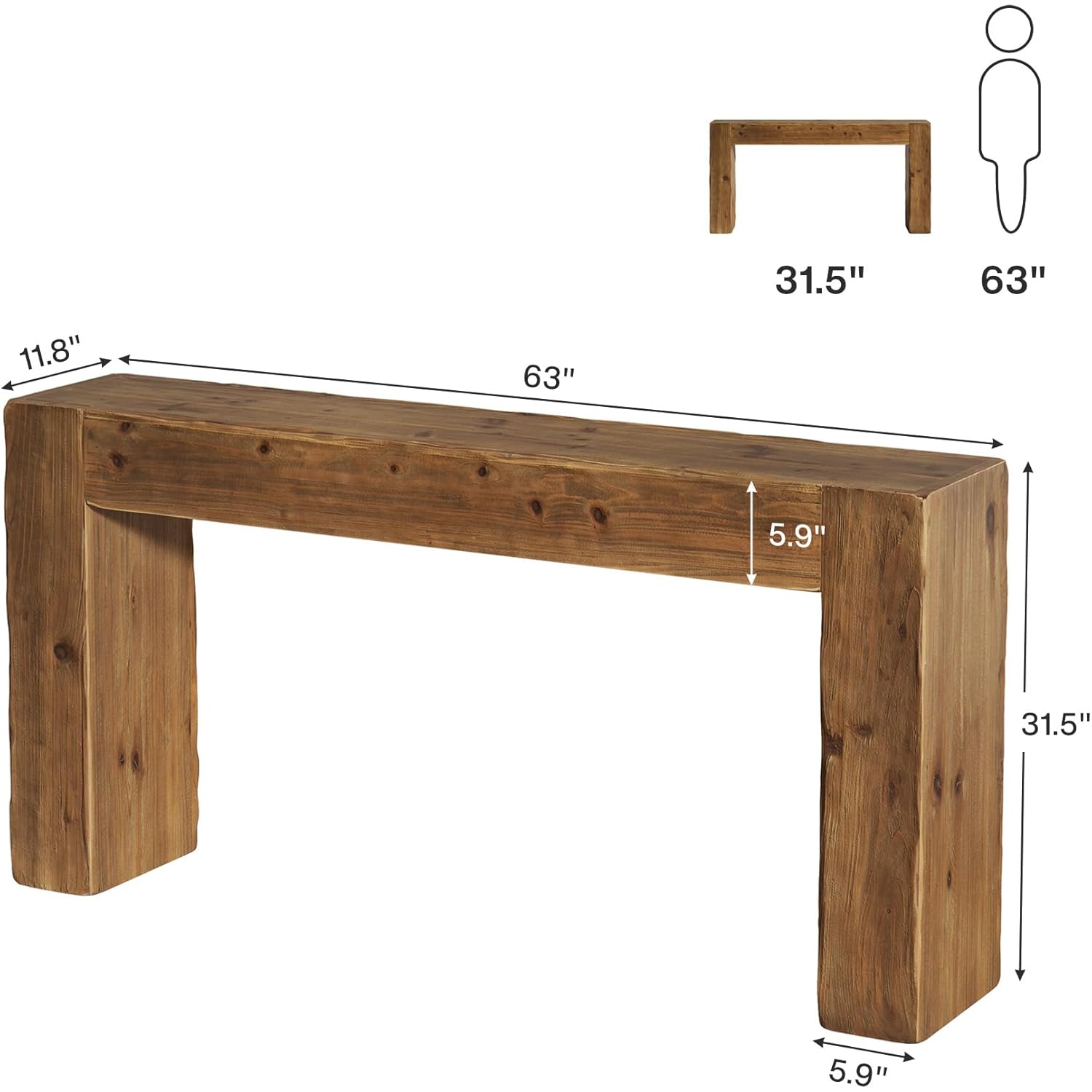 Lantine – Console en bois massif, table de salon 63&nbsp;po derrière canapé pour entrée, salon, entrée, assemblage facile