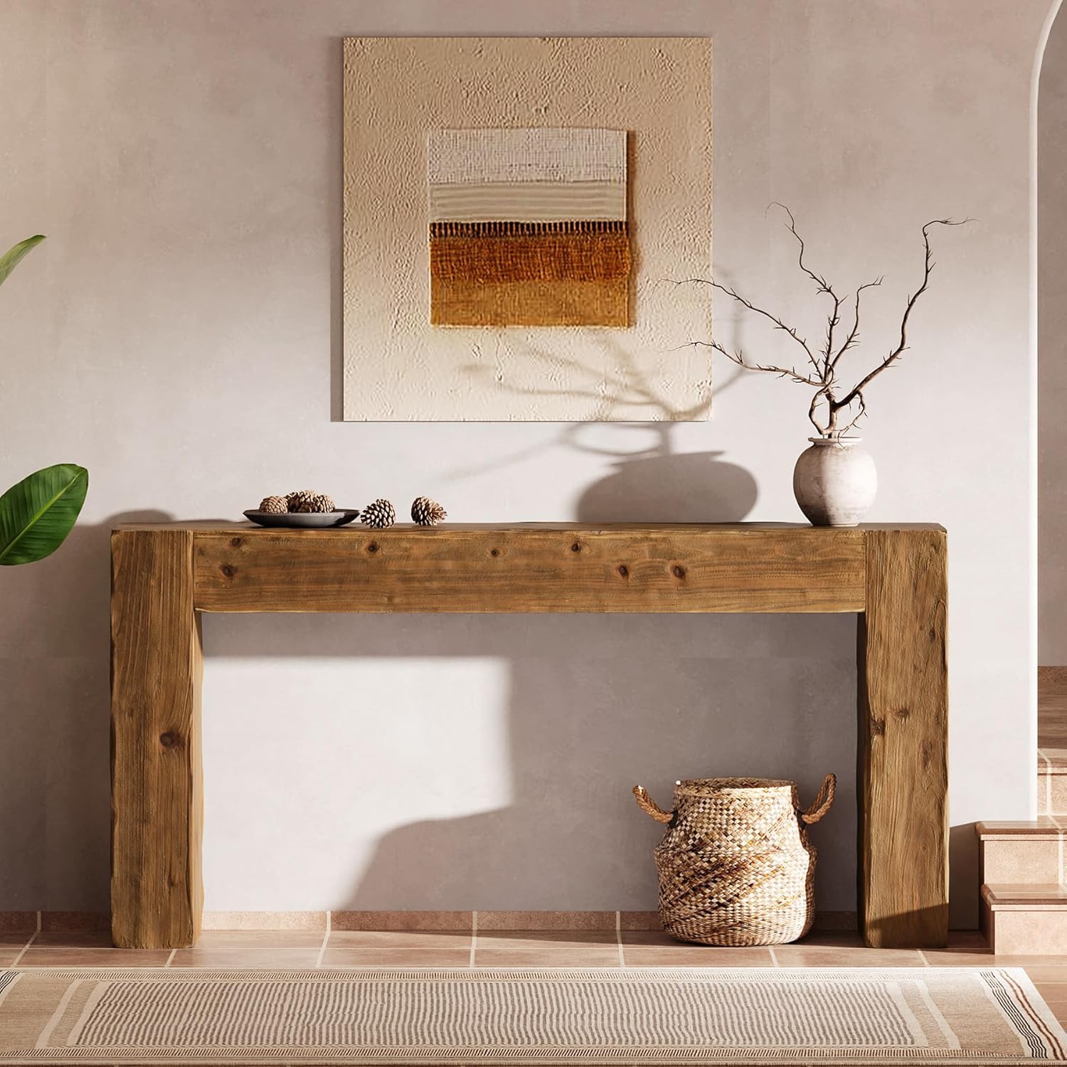 Lantine – Console en bois massif, table de salon 63&nbsp;po derrière canapé pour entrée, salon, entrée, assemblage facile