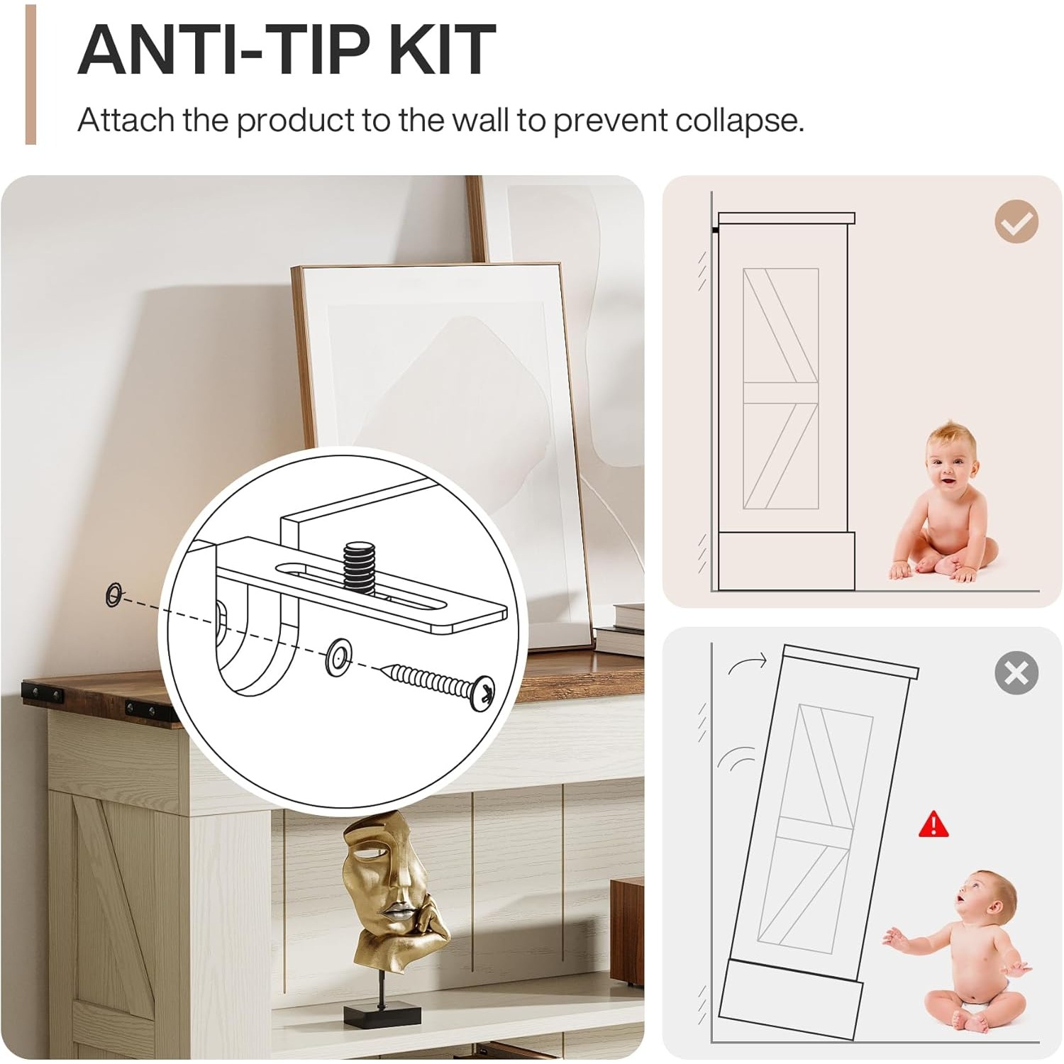 Lantine Farmhouse TV Stand for 70-Inch TV, 63" Entertainment Center with Storage, Modern Media Console Table for Living Room, Bedroom