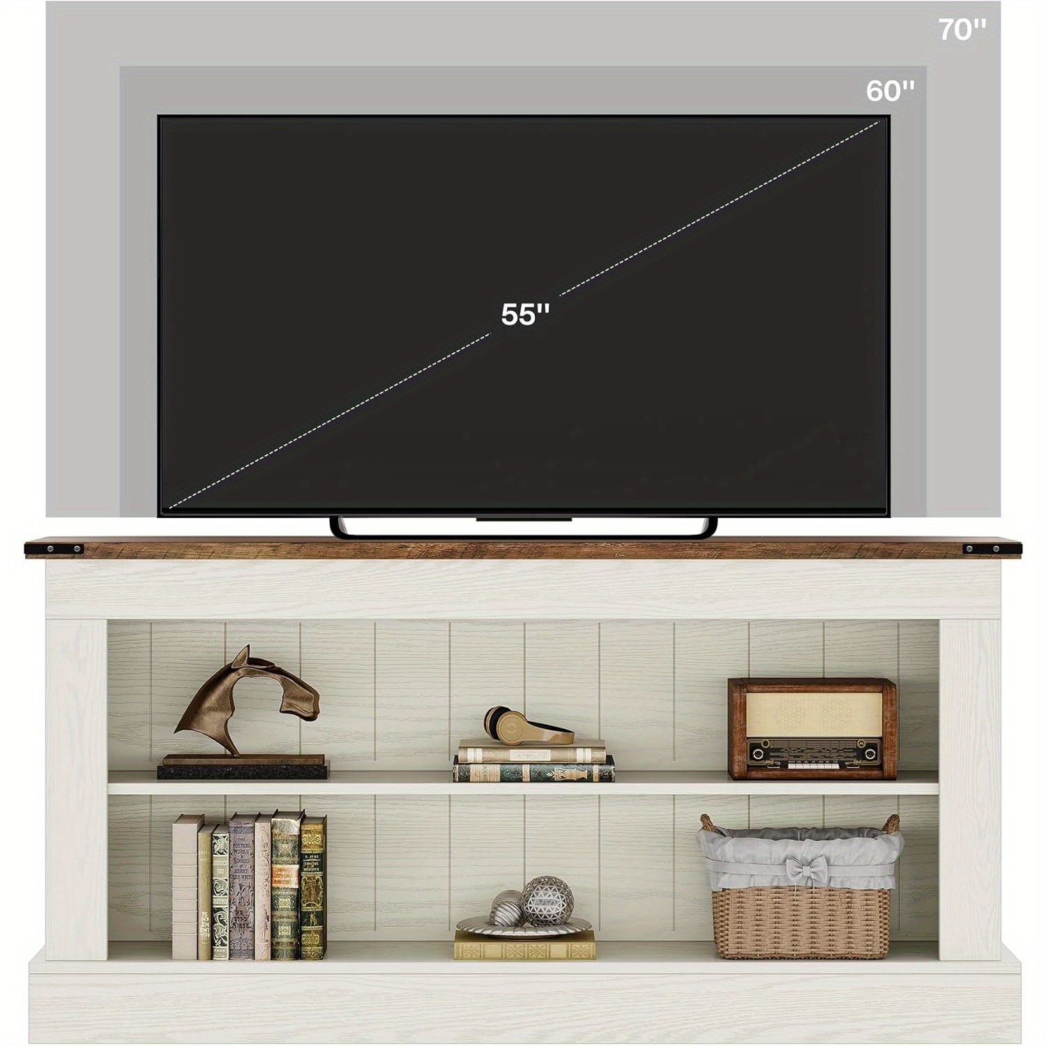 Lantine Farmhouse TV Stand for 70-Inch TV, 63" Entertainment Center with Storage, Modern Media Console Table for Living Room, Bedroom