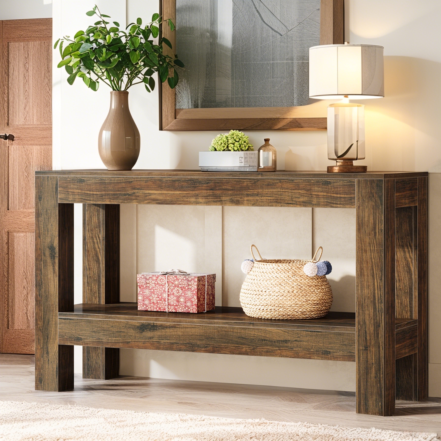 Lantine Farmhouse Wood Entryway Table for Hallway, 63-Inch Narrow Long Console Table for Living Room, Sofa, Entry, Entrance, Foyer, Behind Couch with