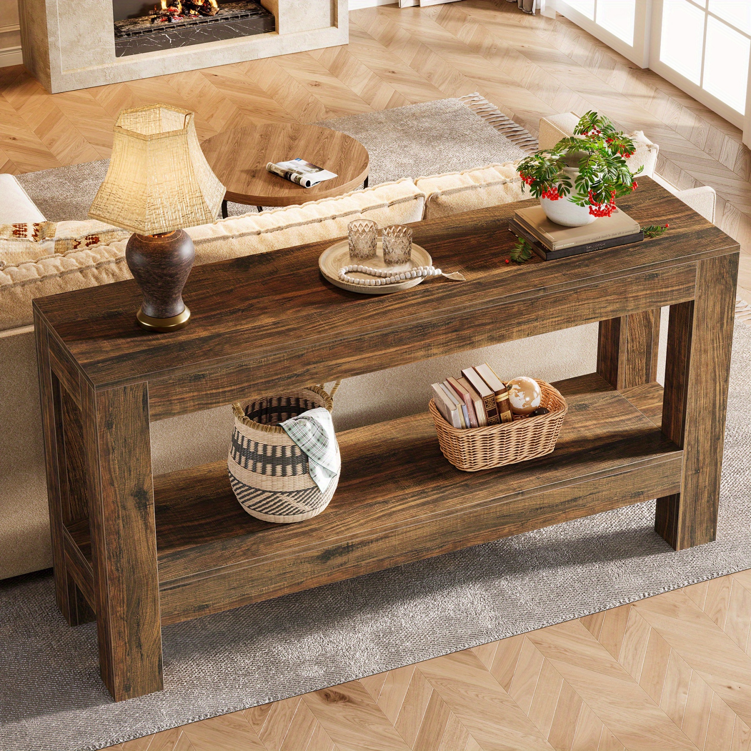 Lantine Farmhouse Wood Entryway Table for Hallway, 63-Inch Narrow Long Console Table for Living Room, Sofa, Entry, Entrance, Foyer, Behind Couch with