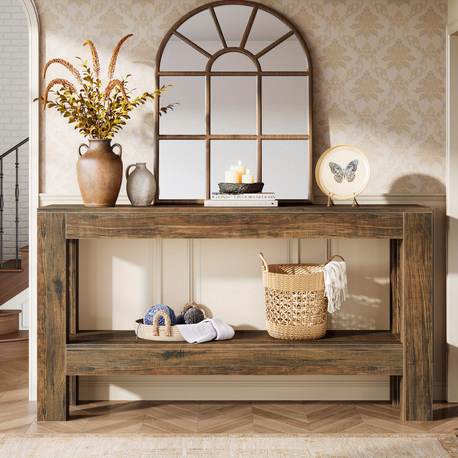 Lantine Farmhouse Wood Entryway Table for Hallway, 63-Inch Narrow Long Console Table for Living Room, Sofa, Entry, Entrance, Foyer, Behind Couch with
