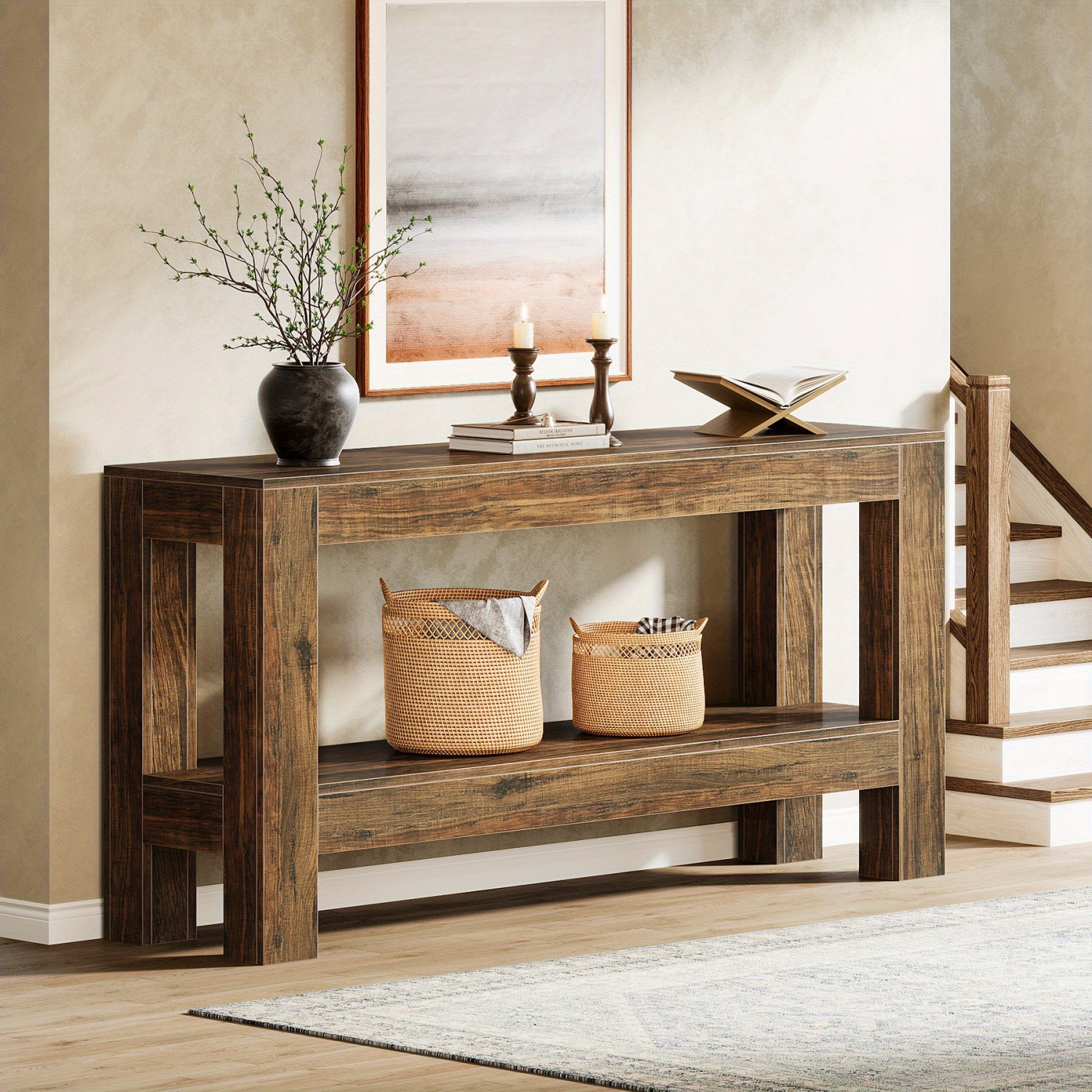 Lantine Farmhouse Wood Entryway Table for Hallway, 63-Inch Narrow Long Console Table for Living Room, Sofa, Entry, Entrance, Foyer, Behind Couch with
